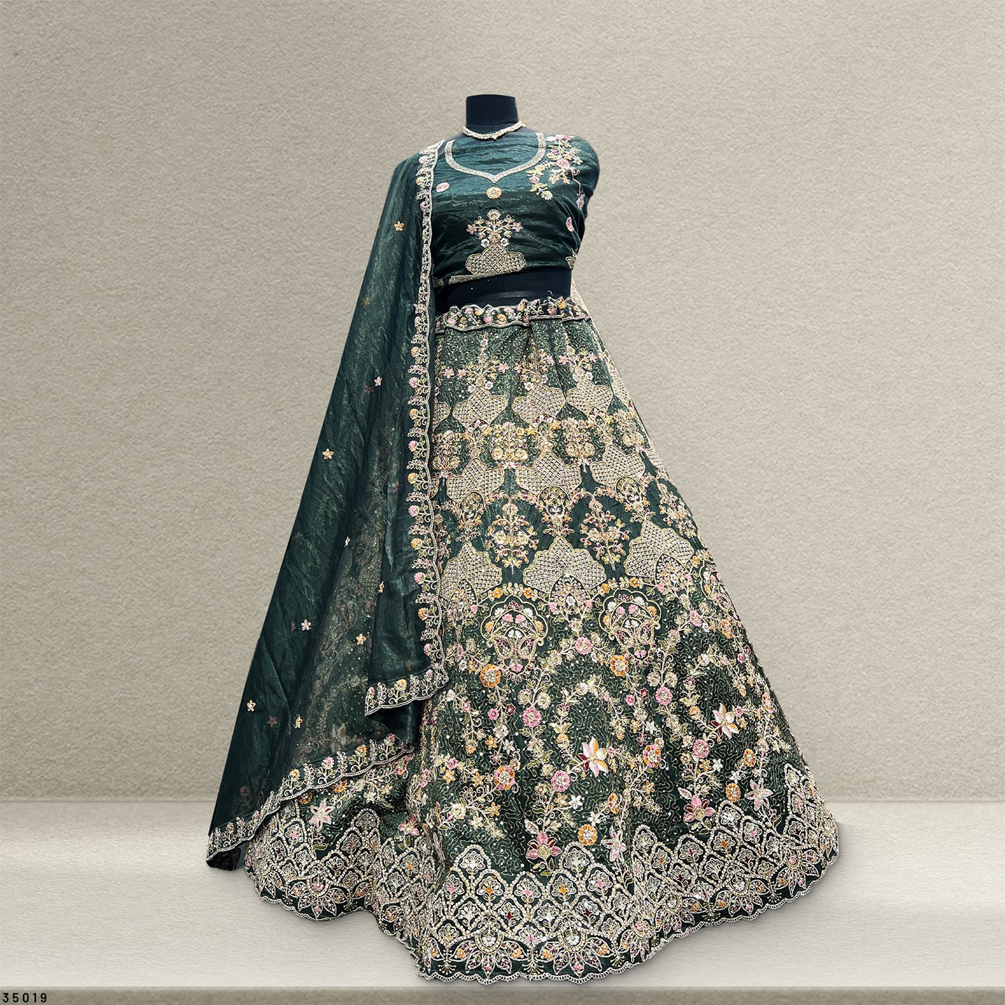The Kalyani Edit: Blue Heritage Lehenga Ensemble – Blue – view 3