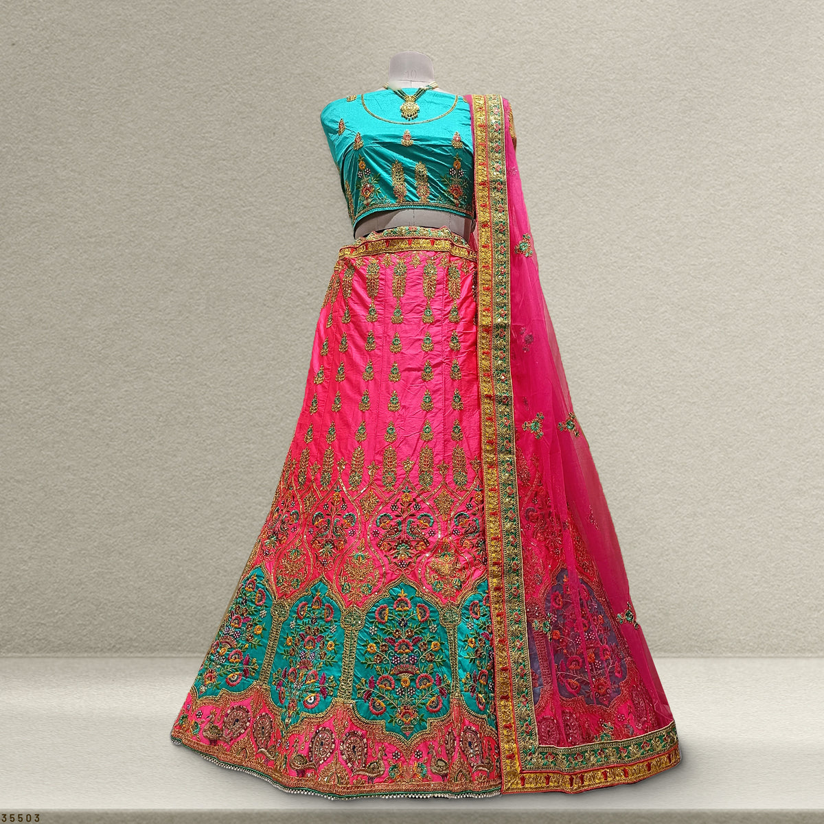 The Ananda Edit: Pink Heritage Lehenga Ensemble III – Pink – view 1