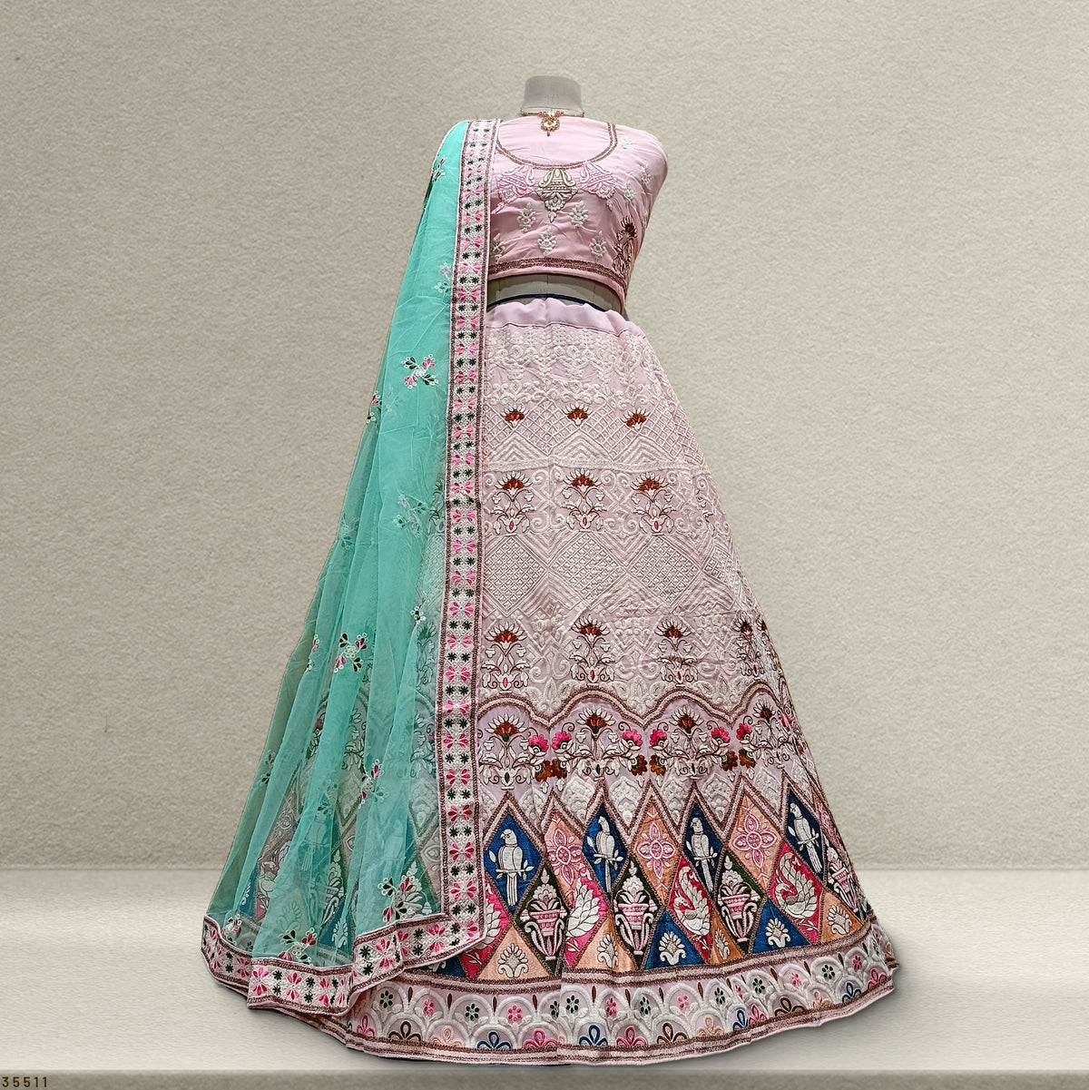 The Amber Fort Edit: Pink Heritage Lehenga Ensemble – Baby Pink – view 1