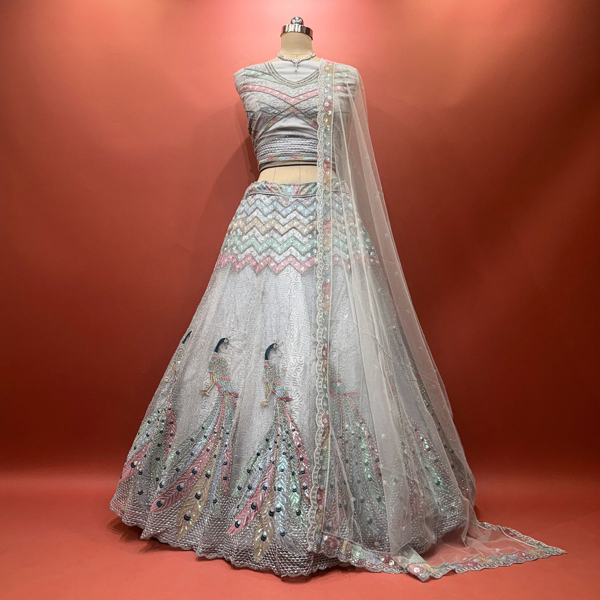 The Ananda Heirloom: Pink Net Lehenga Ensemble – Baby Pink – view 2