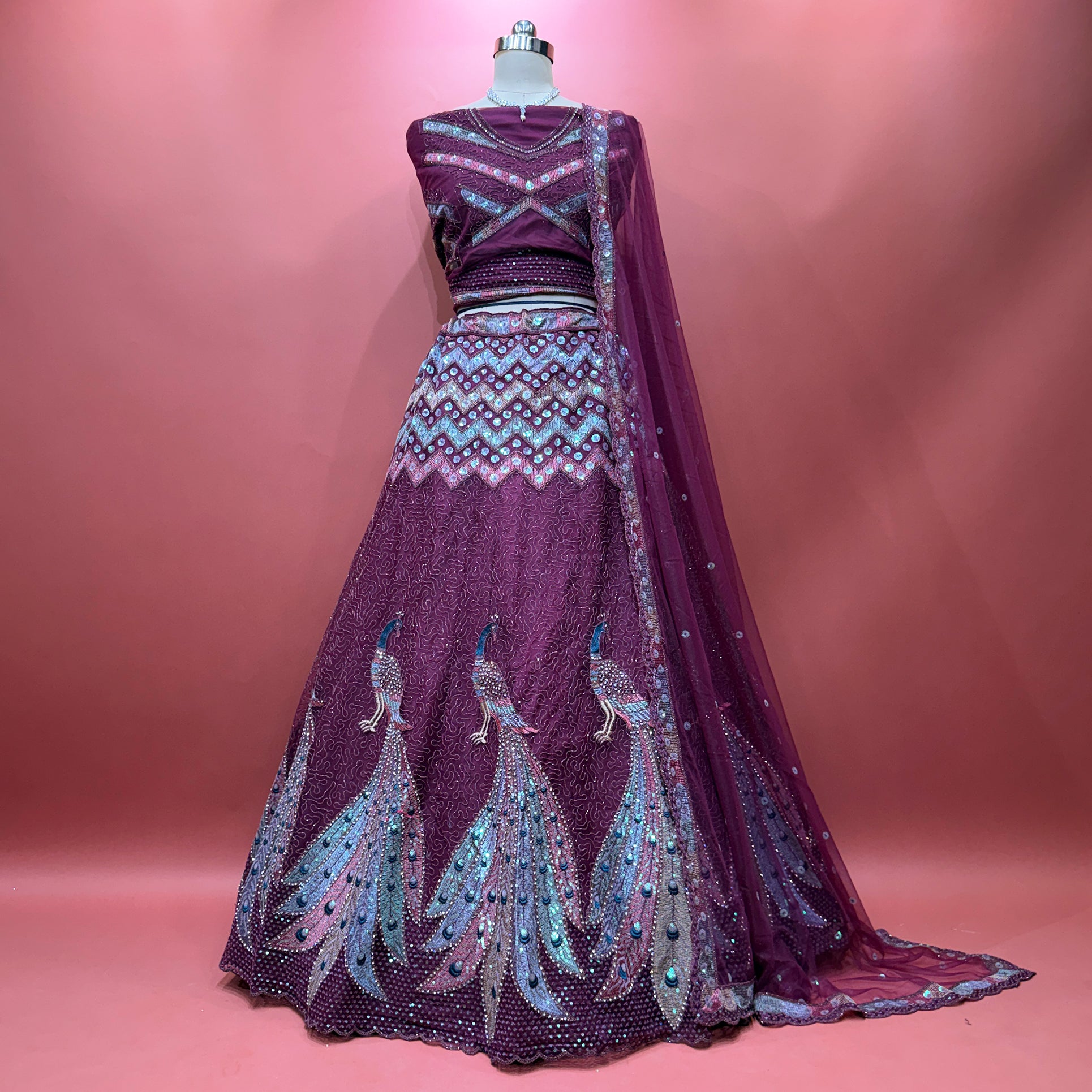 The Ananda Heirloom: Pink Net Lehenga Ensemble – Baby Pink – view 4