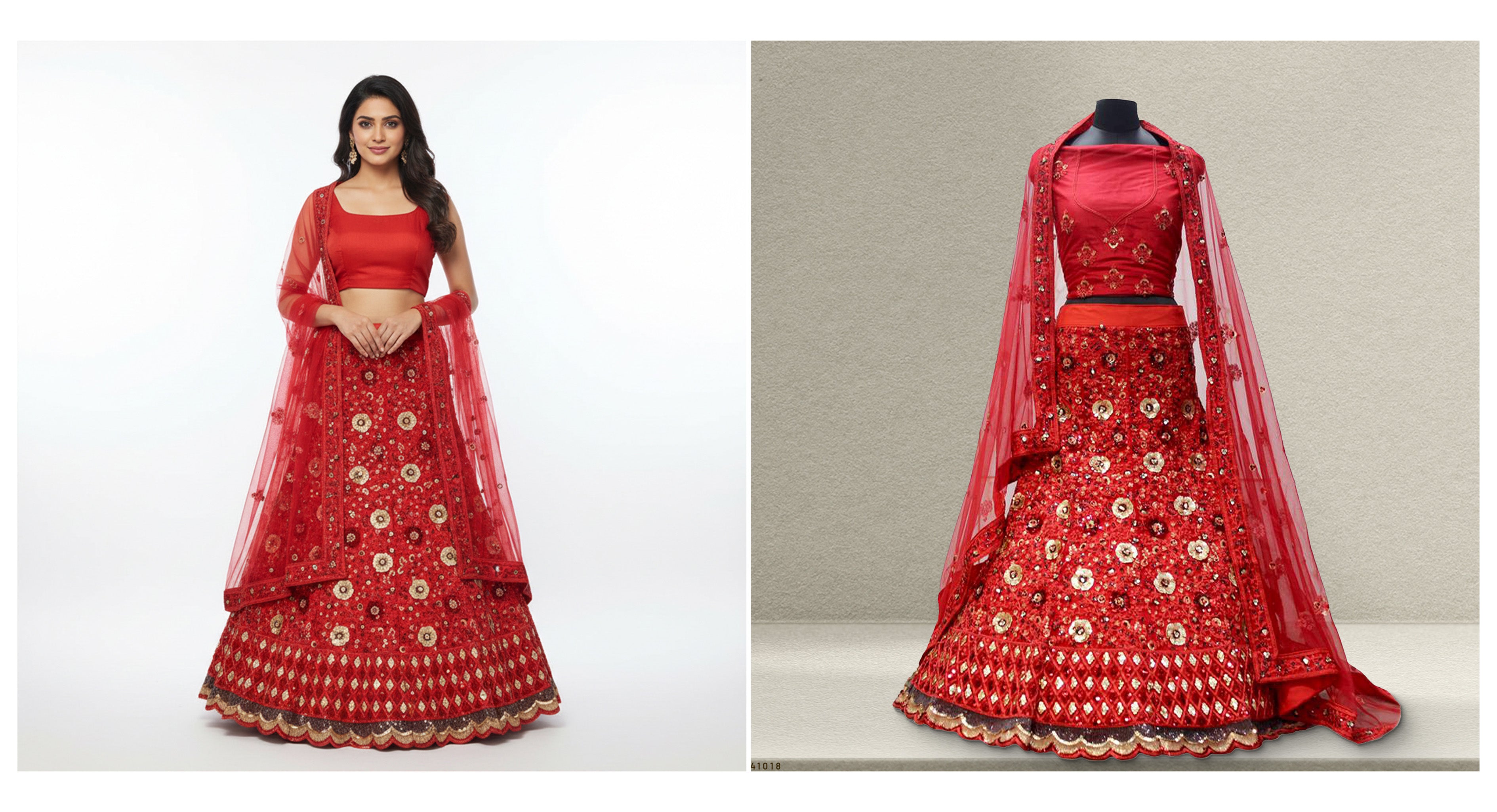 The Ananda Collection: Red Net Lehenga Ensemble IV – Red – view 1