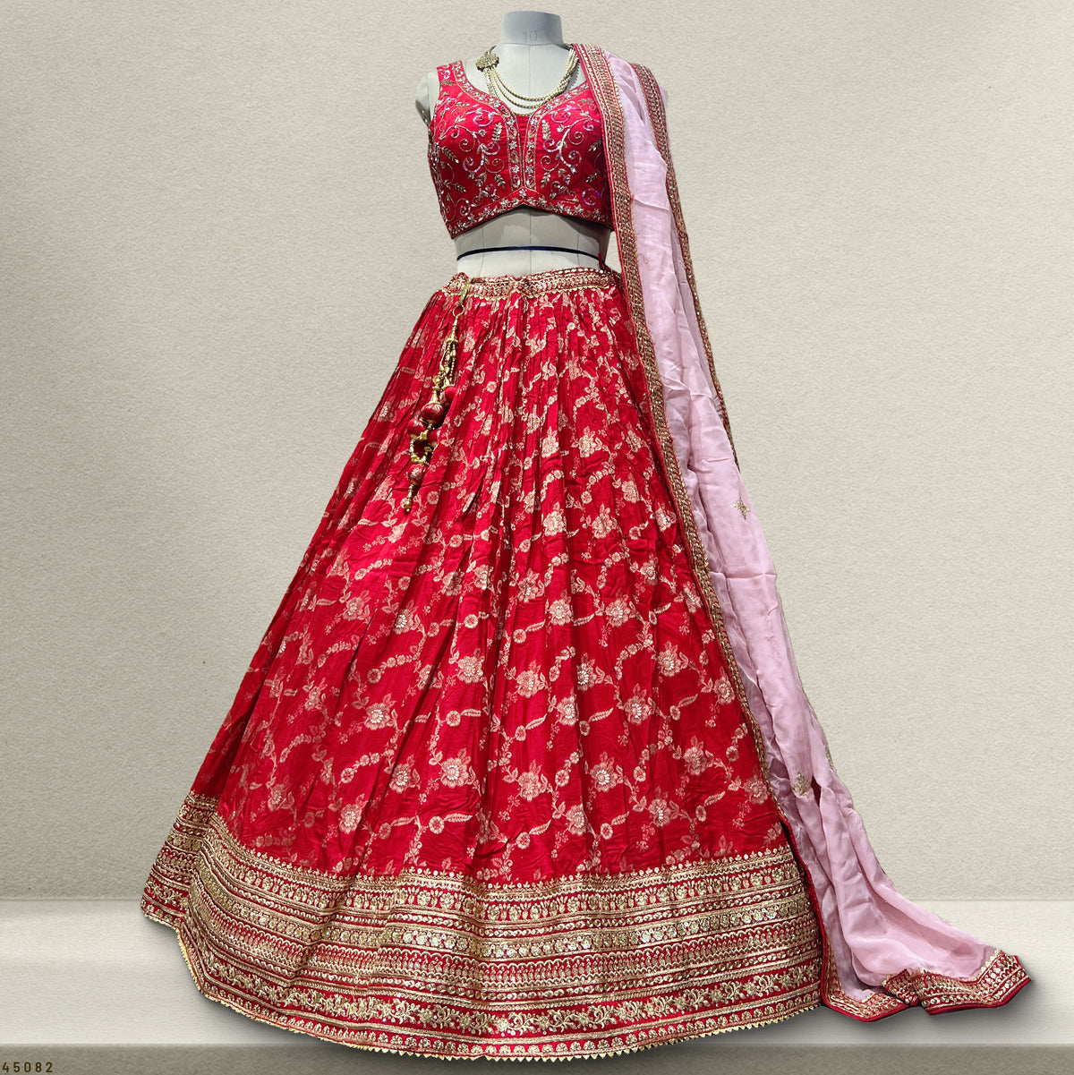 The Saubhagya Edit: Red Net Lehenga Ensemble – Red – view 1