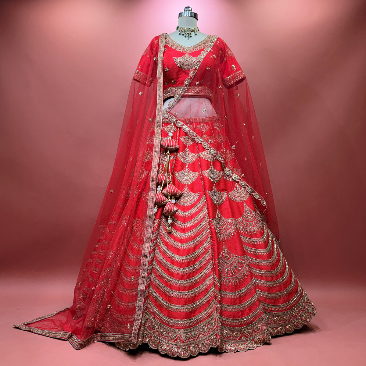 The Udaipur Royal Edit: Red Silk Lehenga Ensemble II – Red – view 1
