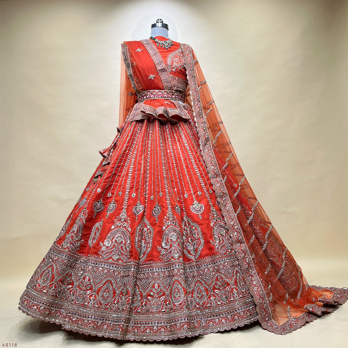 The Ananda Edit: Orange Silk Lehenga Ensemble III – Orange – view 1