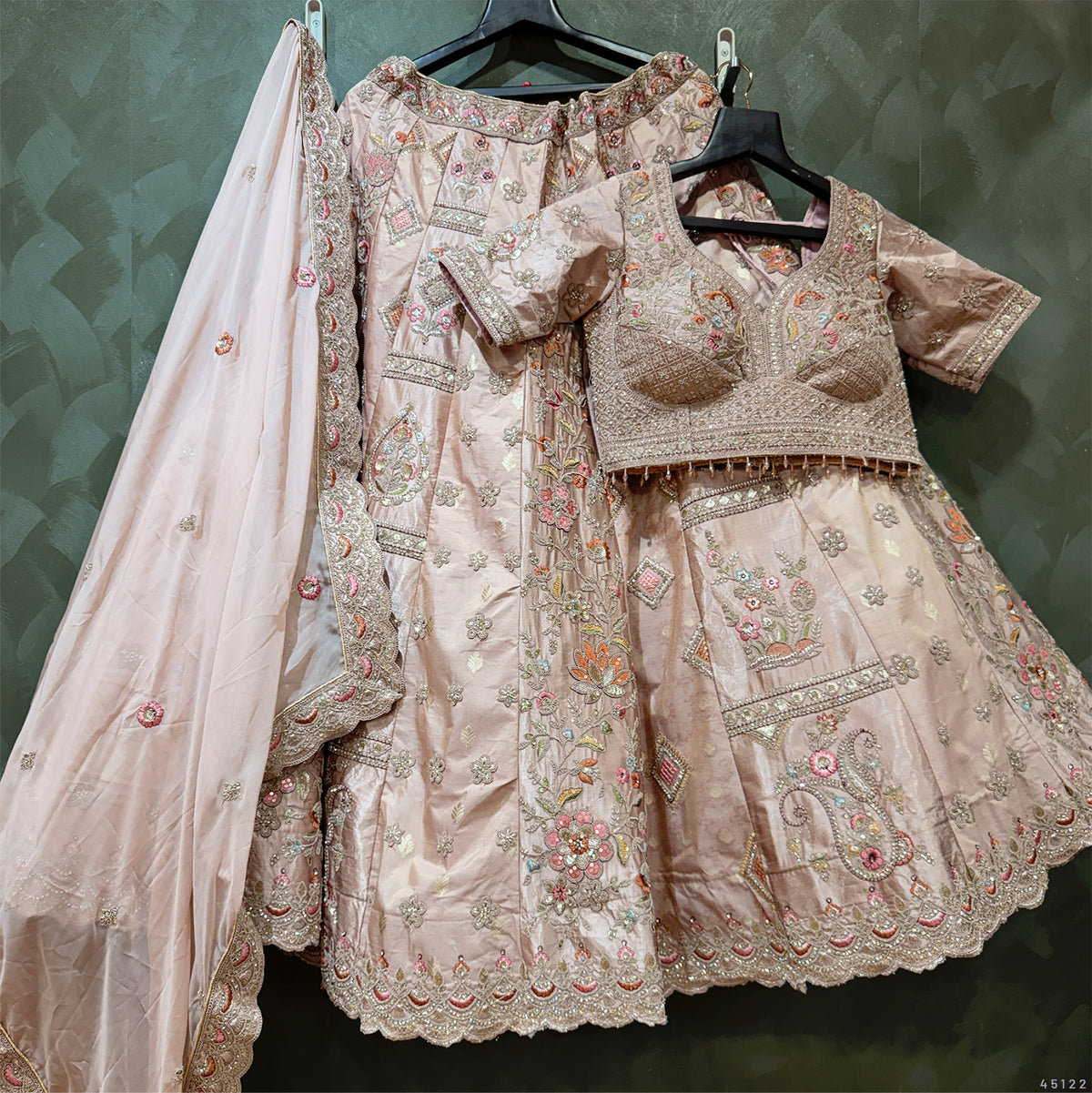 The Kalyani Heirloom: Peach Heritage Lehenga Ensemble III – Peach – view 1