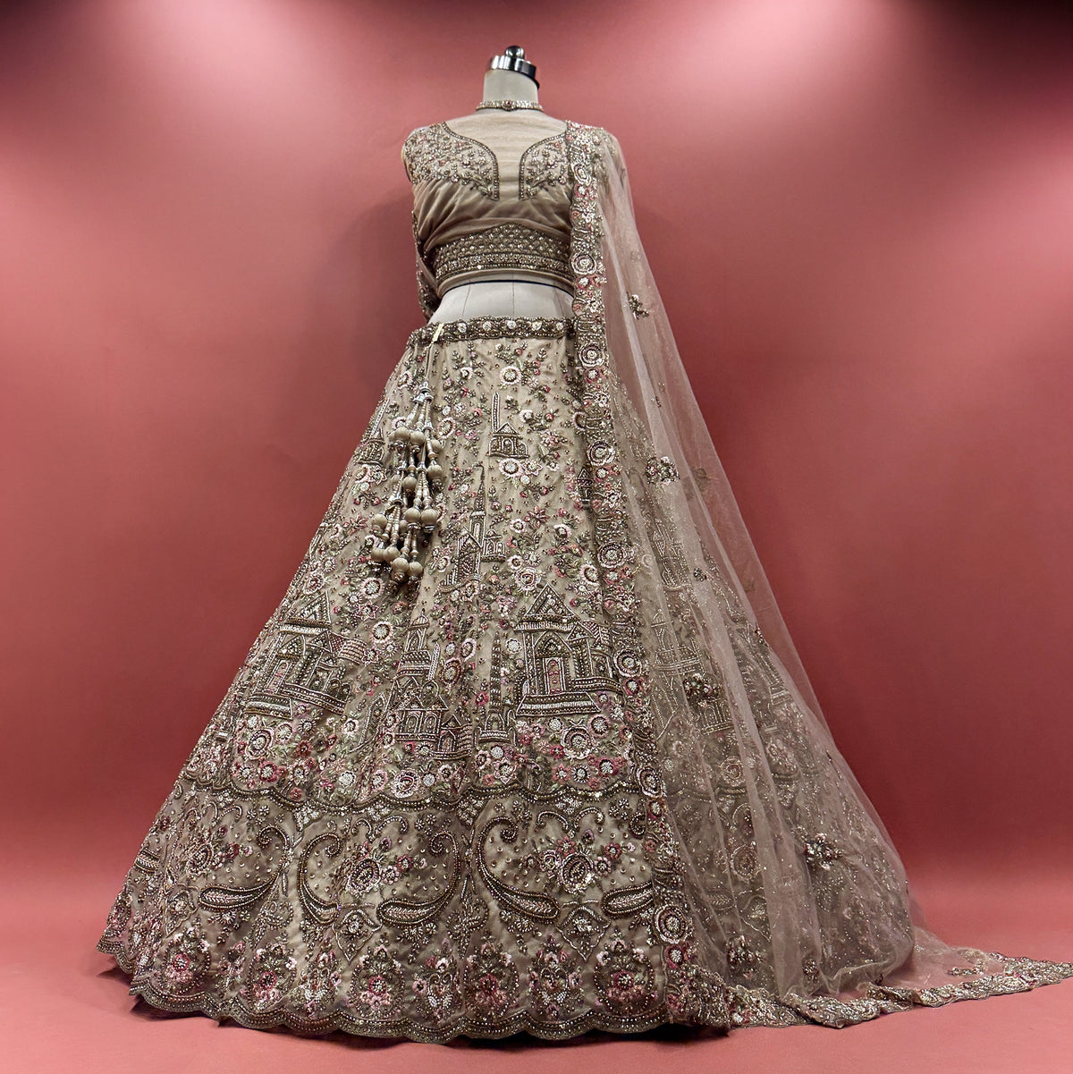 The Amber Fort Heirloom: Pink Heritage Lehenga Ensemble – Baby Pink – view 5