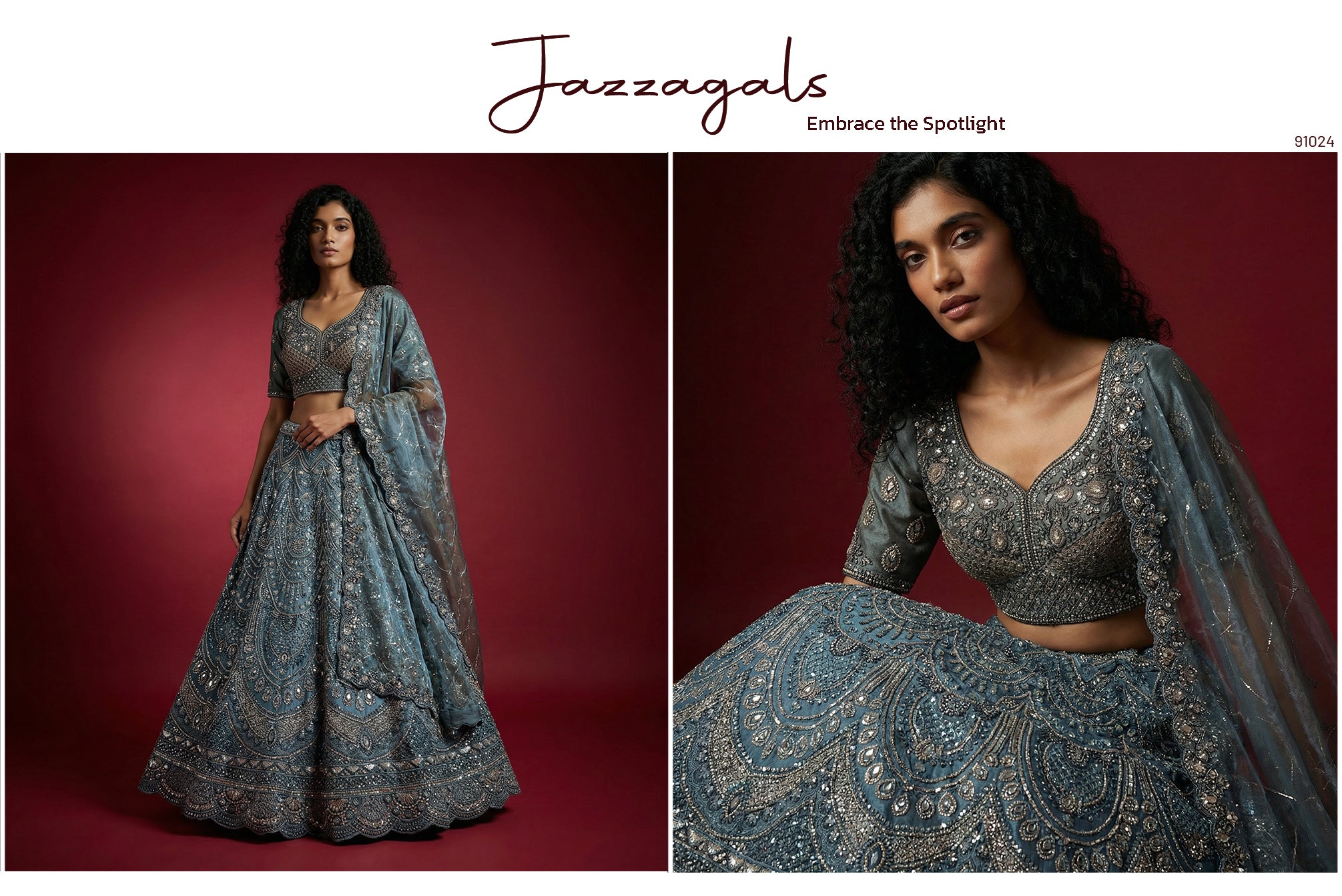 The Kalyani Edit: Blue Heritage Lehenga Ensemble II – Blue – view 2