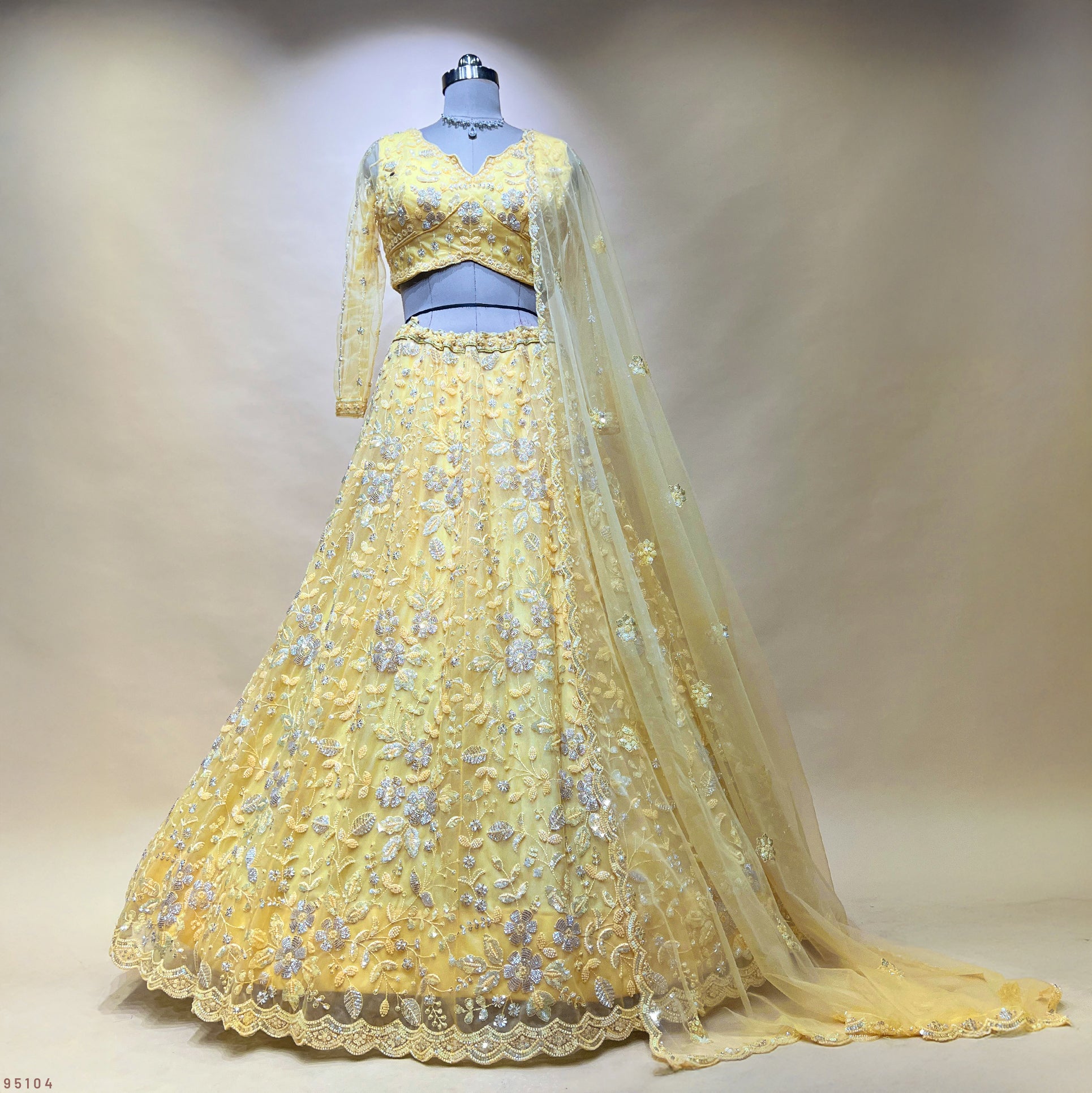 The Parampara Darbar: Pink Net Lehenga Ensemble IV – Baby Pink – view 4