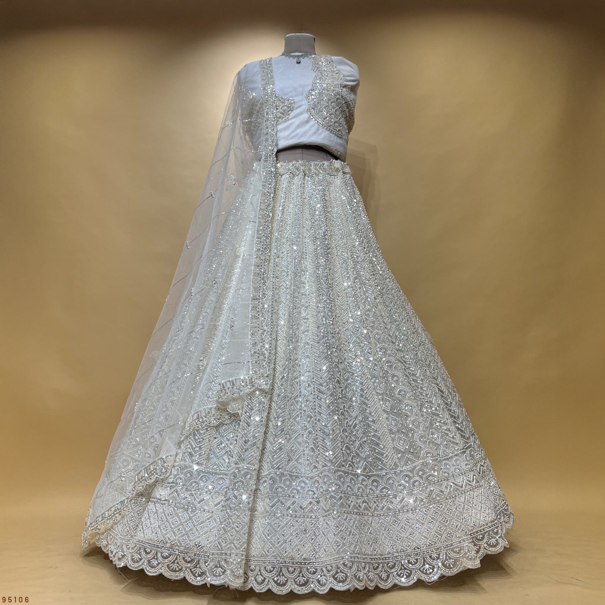 The Amber Fort Collection: Blue Net Lehenga Ensemble – Blue – view 3