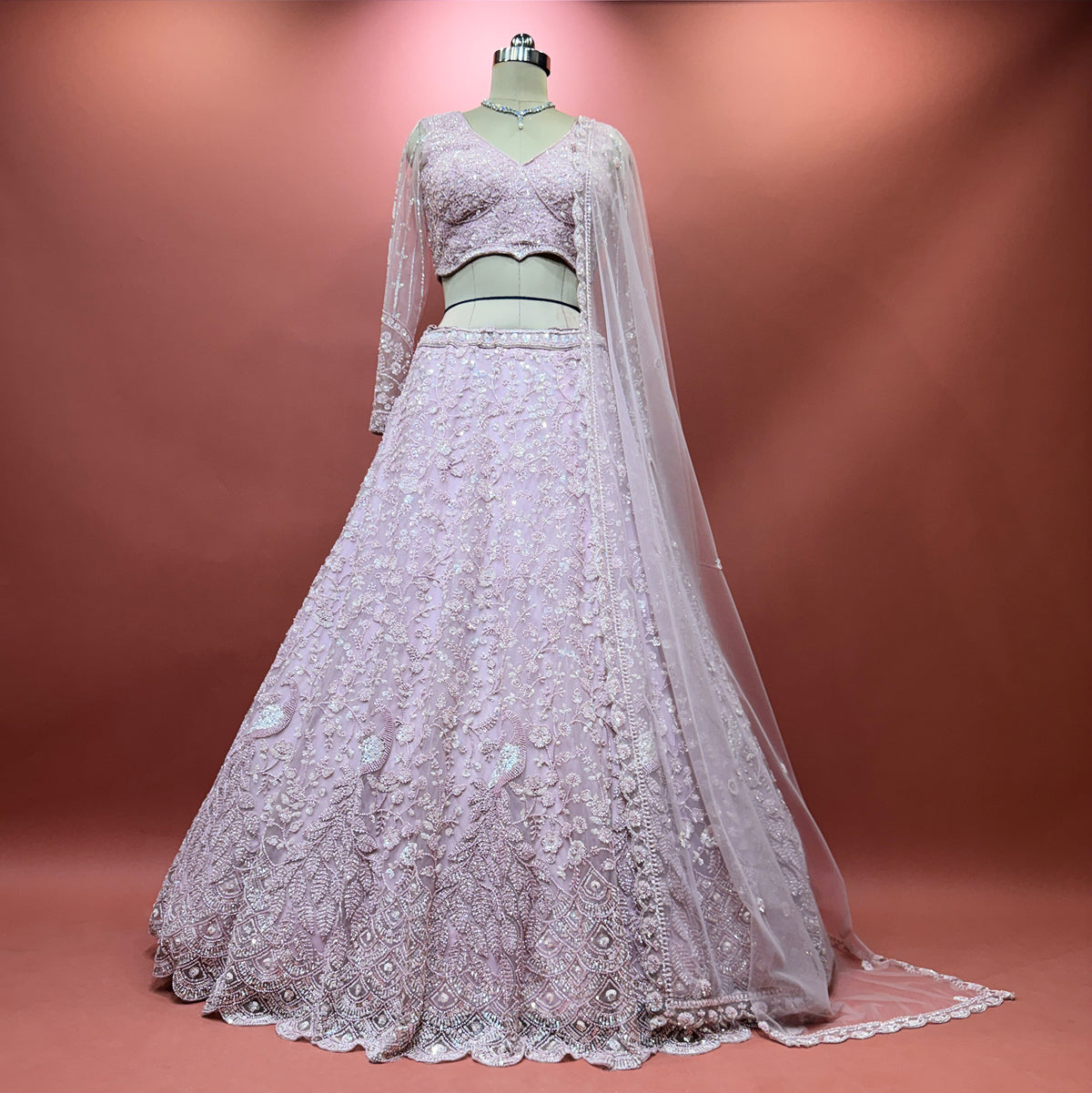 The Vivaha Heirloom: Lavender Net Lehenga Ensemble – Lavender – view 1