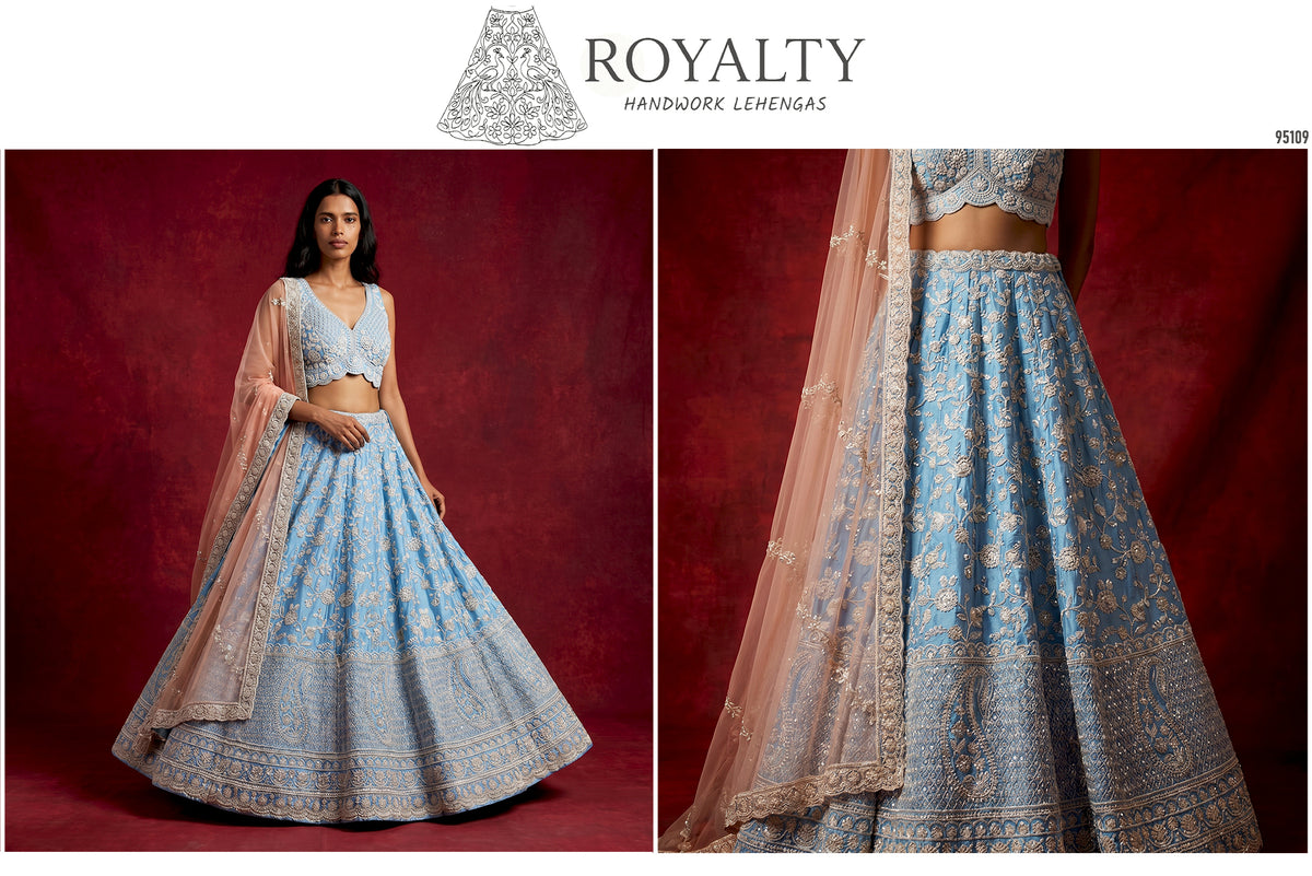 The Vivaha Darbar: Blue Silk Lehenga Ensemble II – Blue – view 2