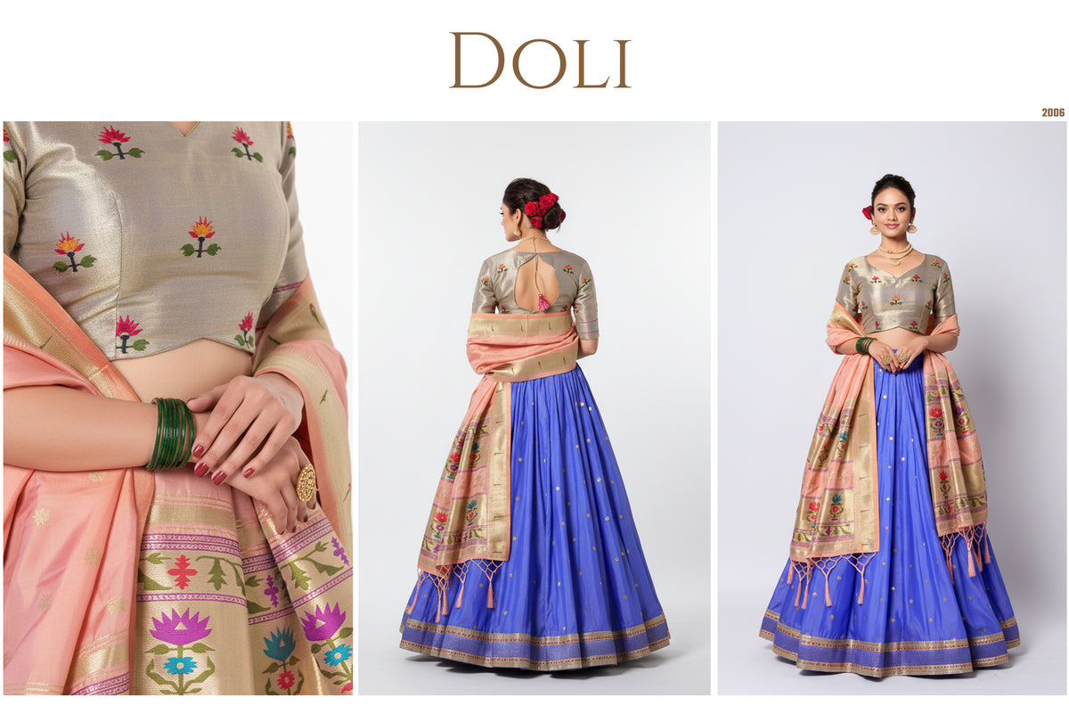 The Jaipur Palace Darbar: Blue Heritage Lehenga Ensemble II – Multi Colour and Blue – view 1