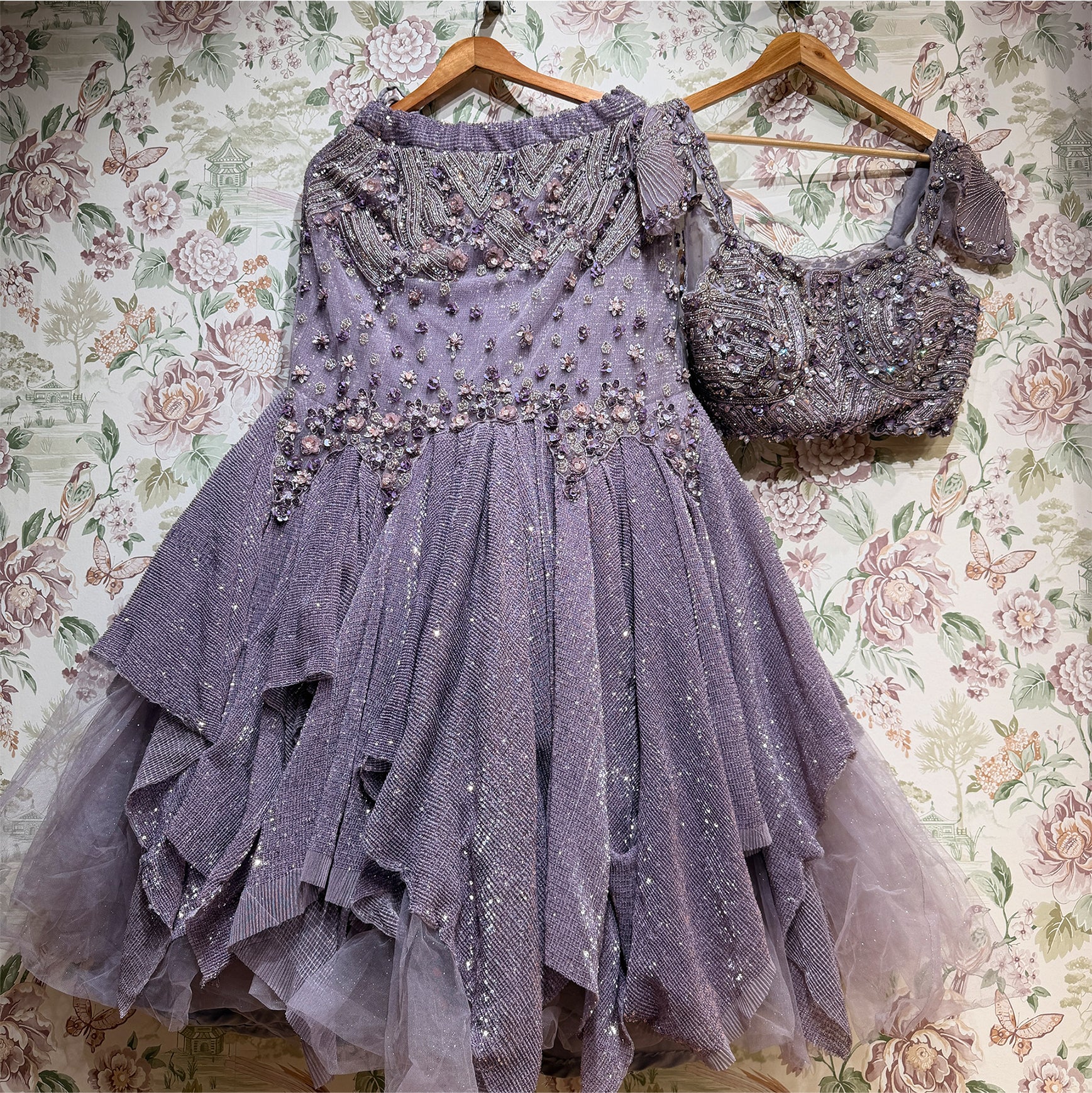 The Ananda Heirloom: Lavender Heritage Lehenga Ensemble IV – Lavender – view 1