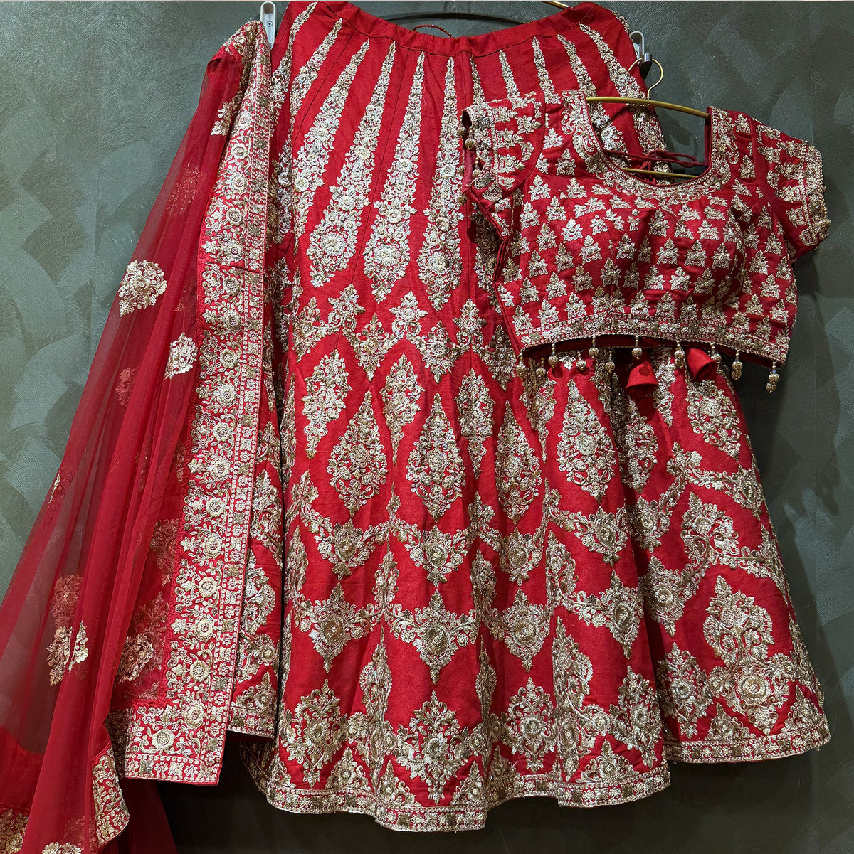 The Mangalam Heirloom: Red Silk Lehenga Ensemble – Red – view 1