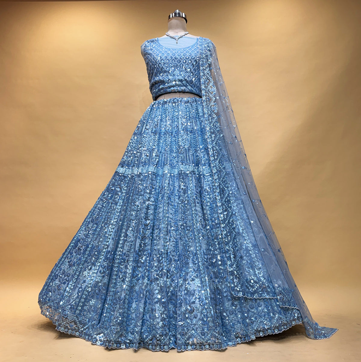 The Shagun Darbar: Blue Heritage Lehenga Ensemble I – Blue – view 1