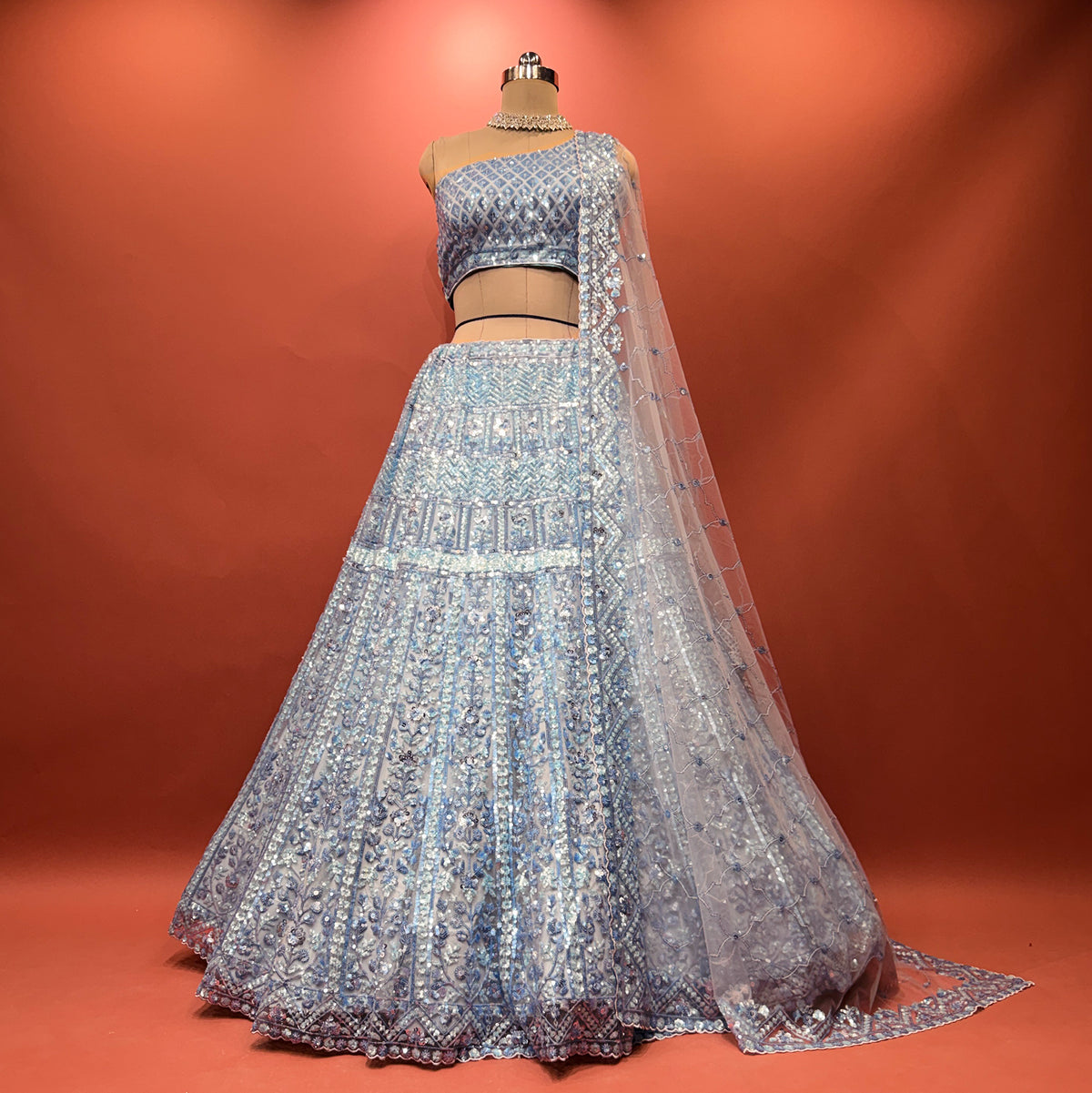 The Shagun Darbar: Blue Heritage Lehenga Ensemble I – Blue – view 2