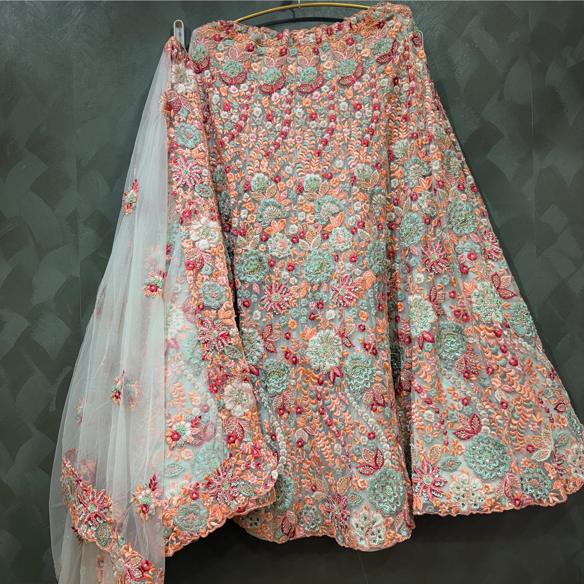 The Saubhagya Heirloom: Green Heritage Lehenga Ensemble II – Multi Colour and Green – view 1