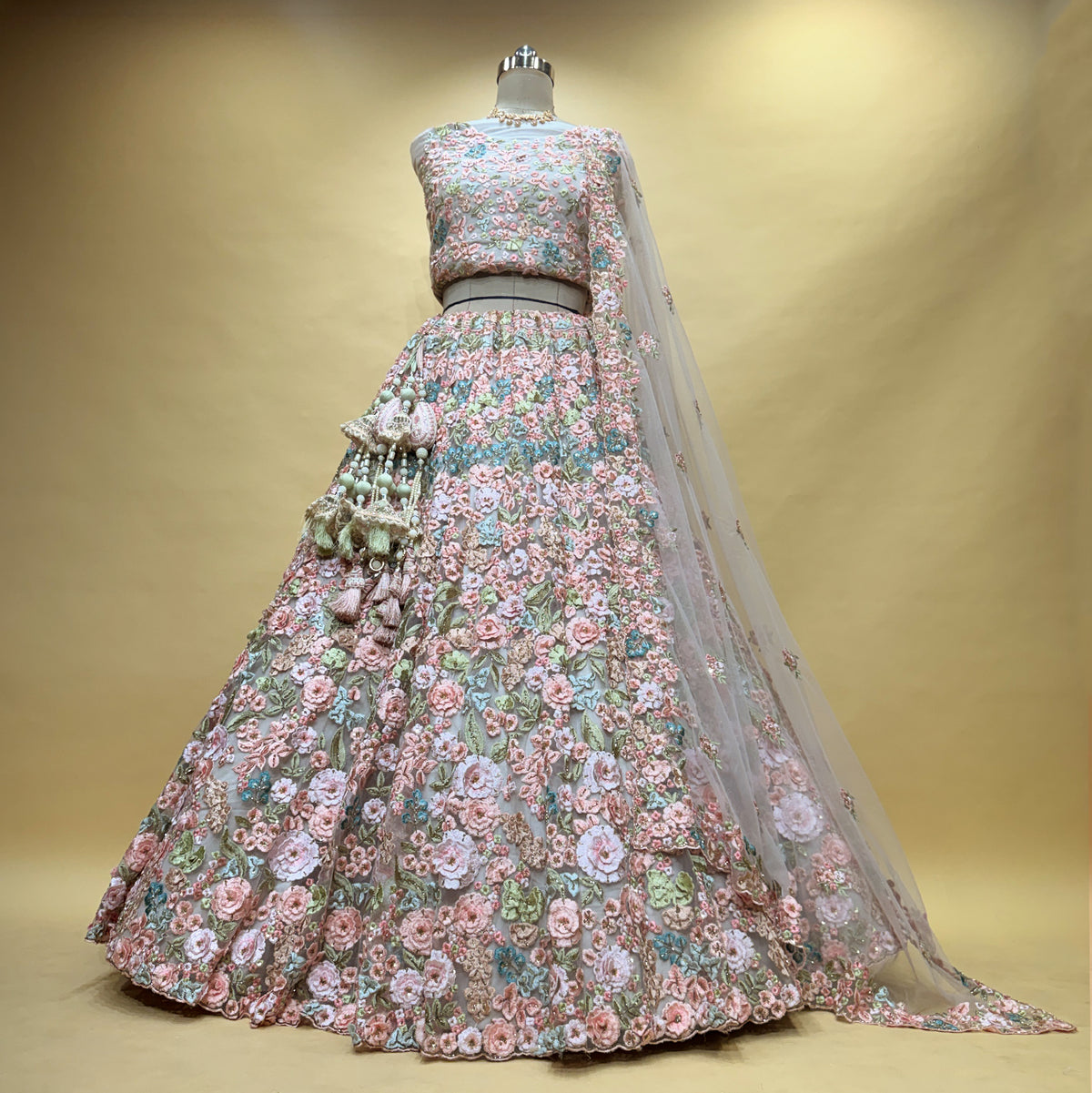 The Utsav Collection: Green Heritage Lehenga Ensemble IV – Multi Colour and Green – view 2
