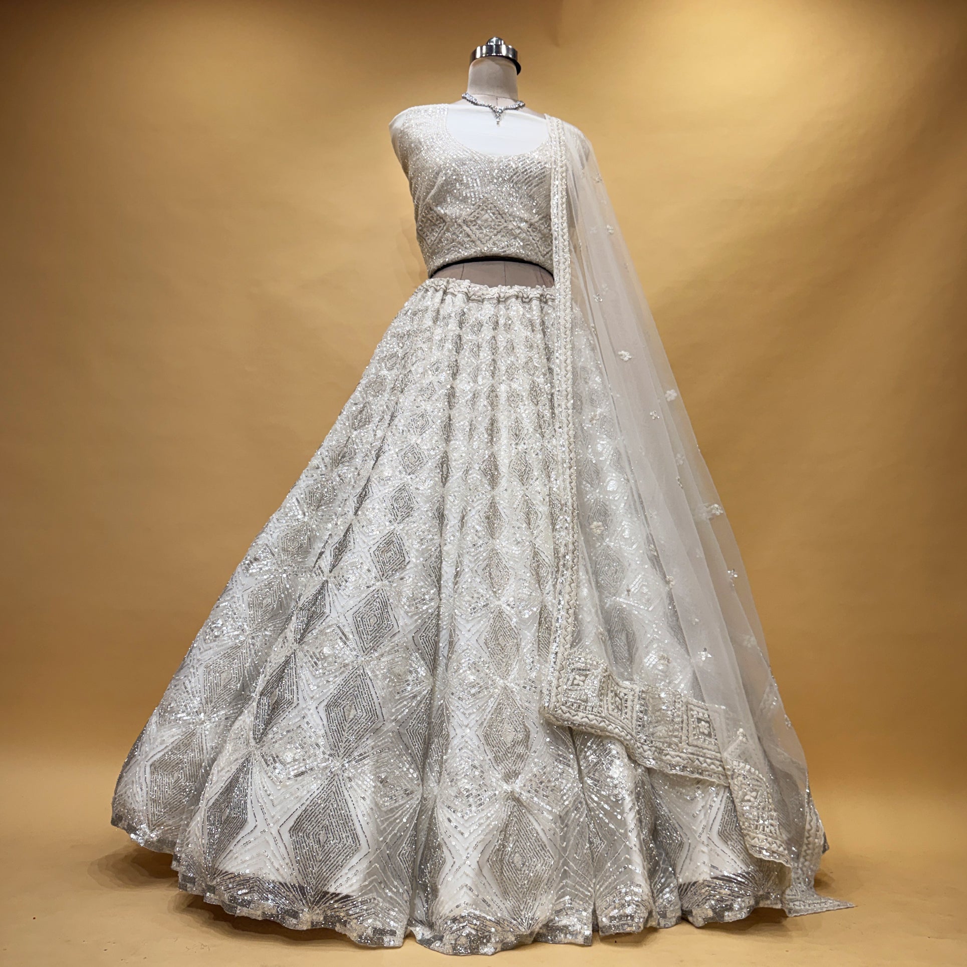 The Parampara Darbar: White Heritage Lehenga Ensemble IV – Off White – view 2