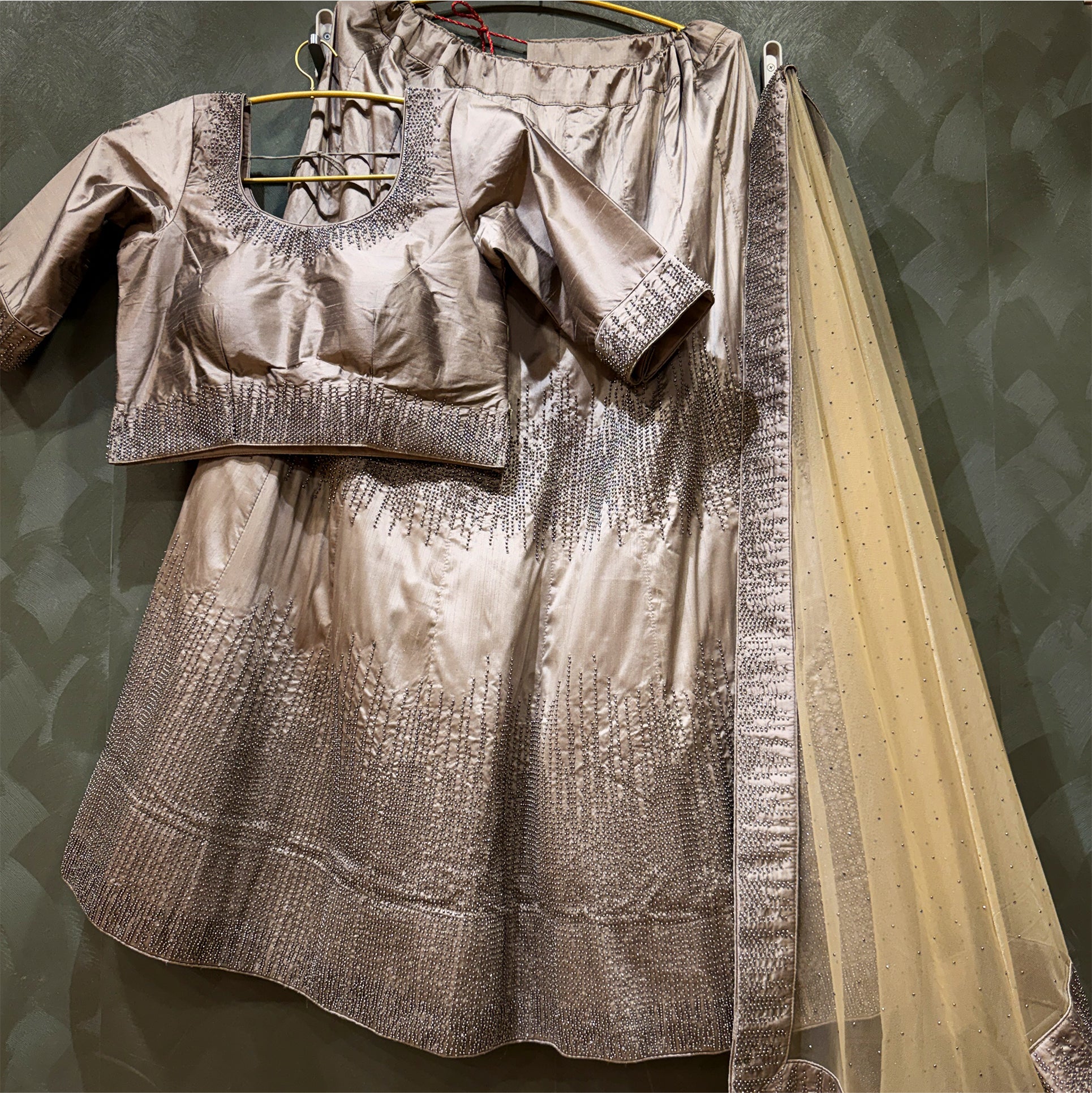 The Amber Fort Edit: Grey Silk Lehenga Ensemble IV – Grey – view 1