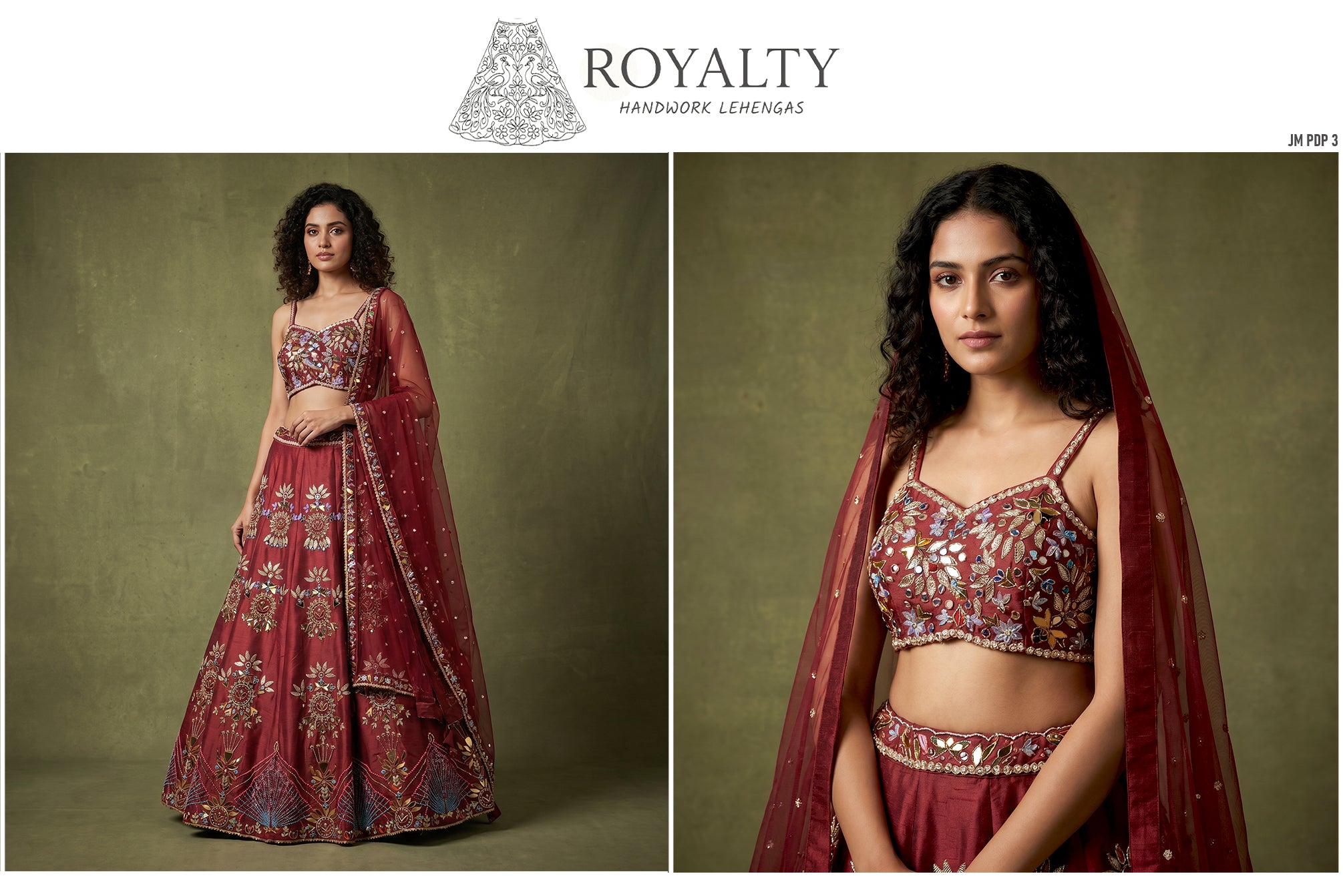 The Jaipur Palace Heirloom: Maroon Heritage Lehenga Ensemble IV – Maroon – view 2