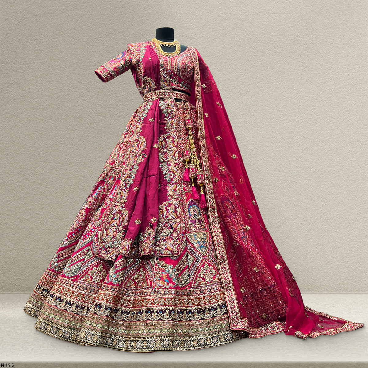 The Kalyani Collection: Pink Silk Lehenga Ensemble III – Pink – view 1