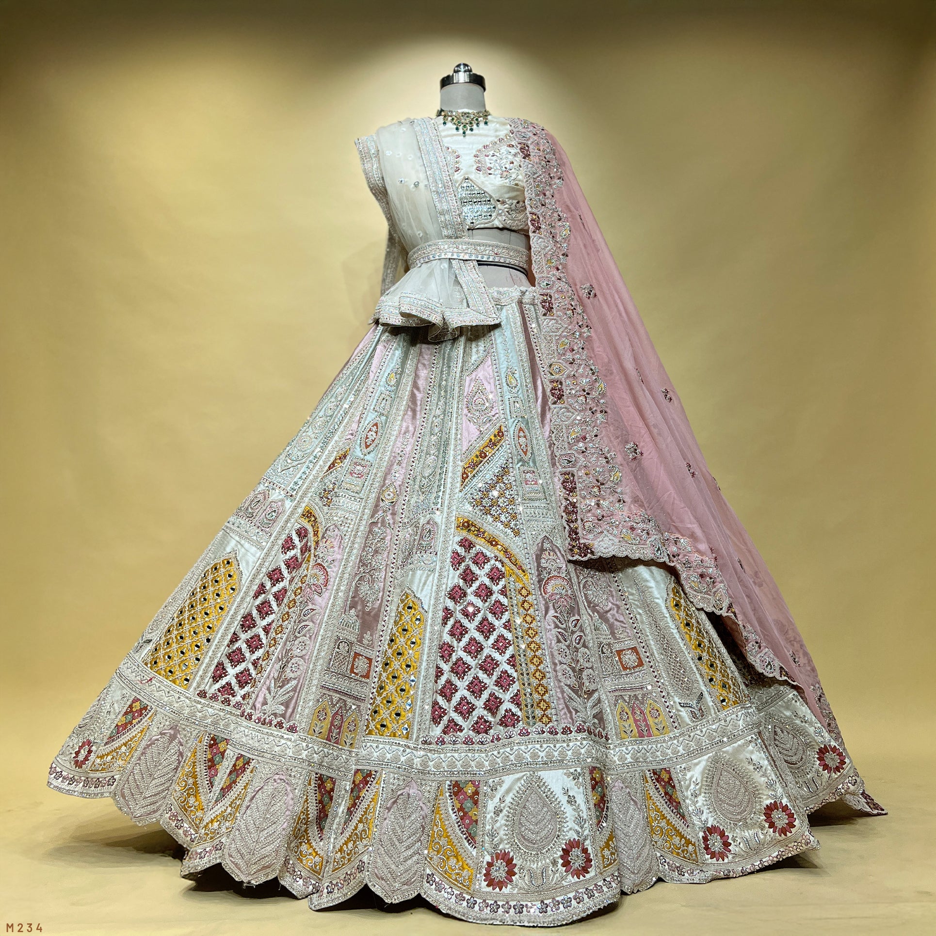 The Parampara Darbar: Ivory Silk Lehenga Ensemble IV – Multi Colour and Ivory – view 1