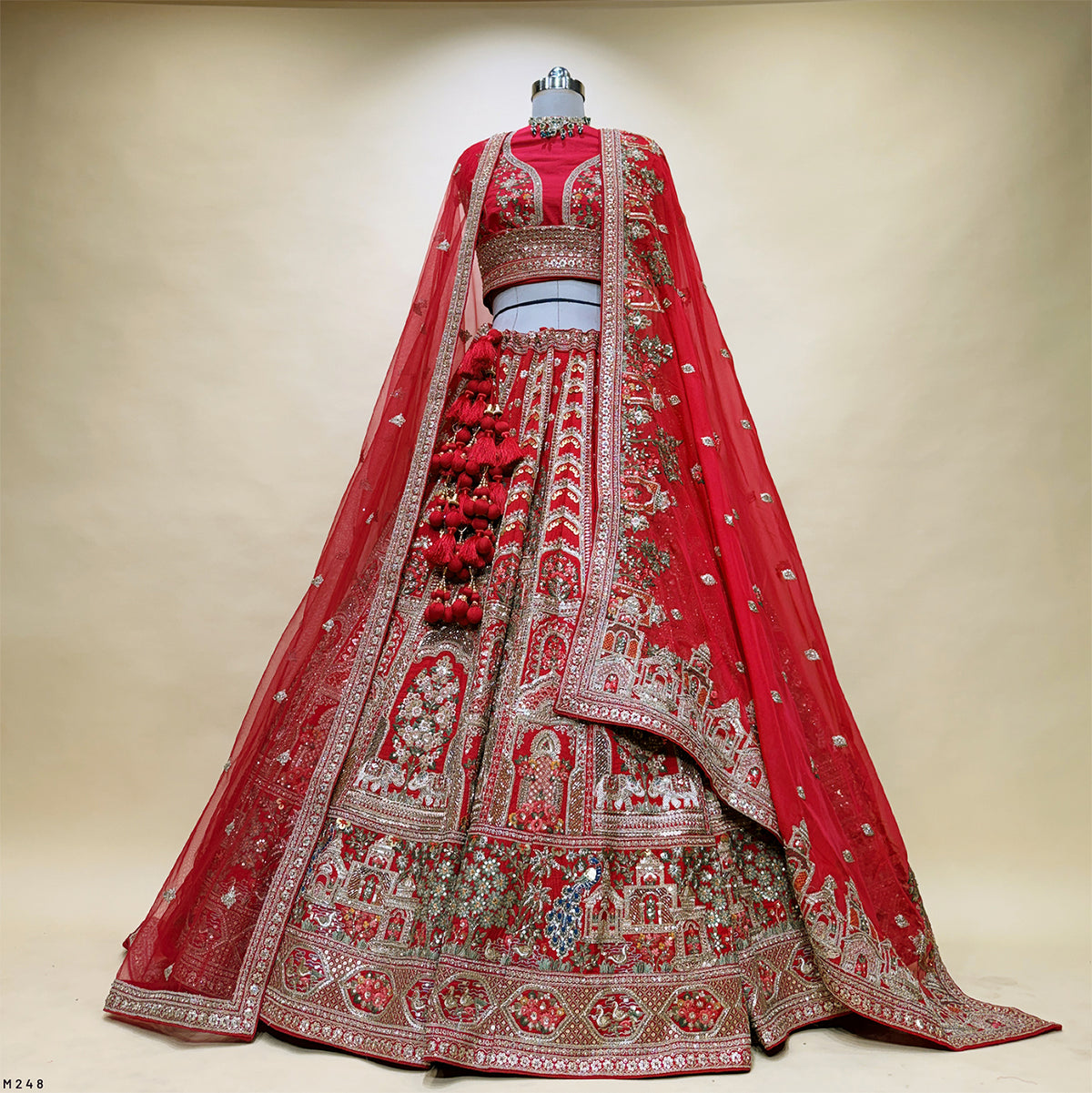 The Mangalam Edit: Red Silk Lehenga Ensemble III – Red – view 1