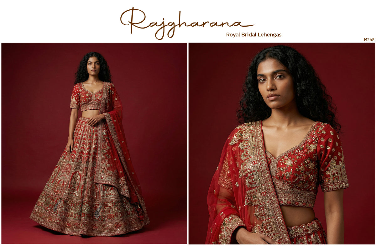 The Mangalam Edit: Red Silk Lehenga Ensemble III – Red – view 2