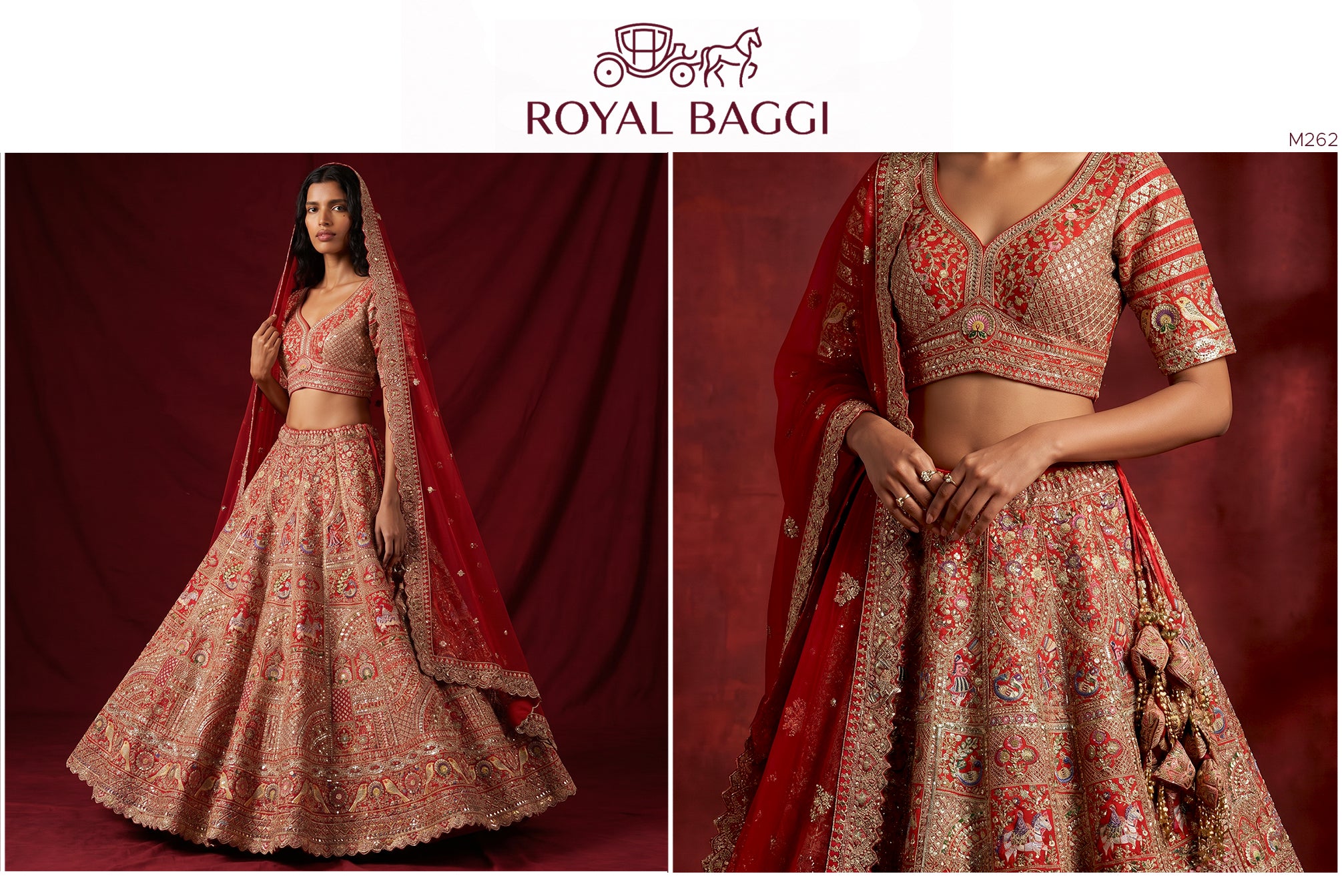 The Kalyani Heirloom: Red Silk Lehenga Ensemble IV – Red – view 2