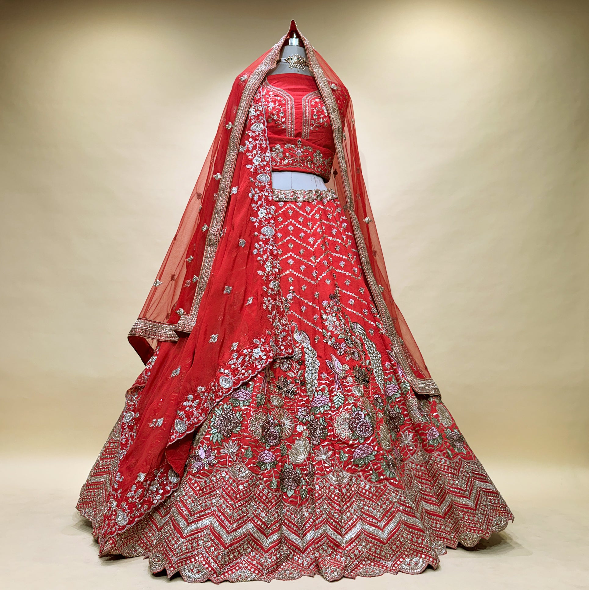 The Saubhagya Darbar: Red Heritage Lehenga Ensemble III – Red – view 1