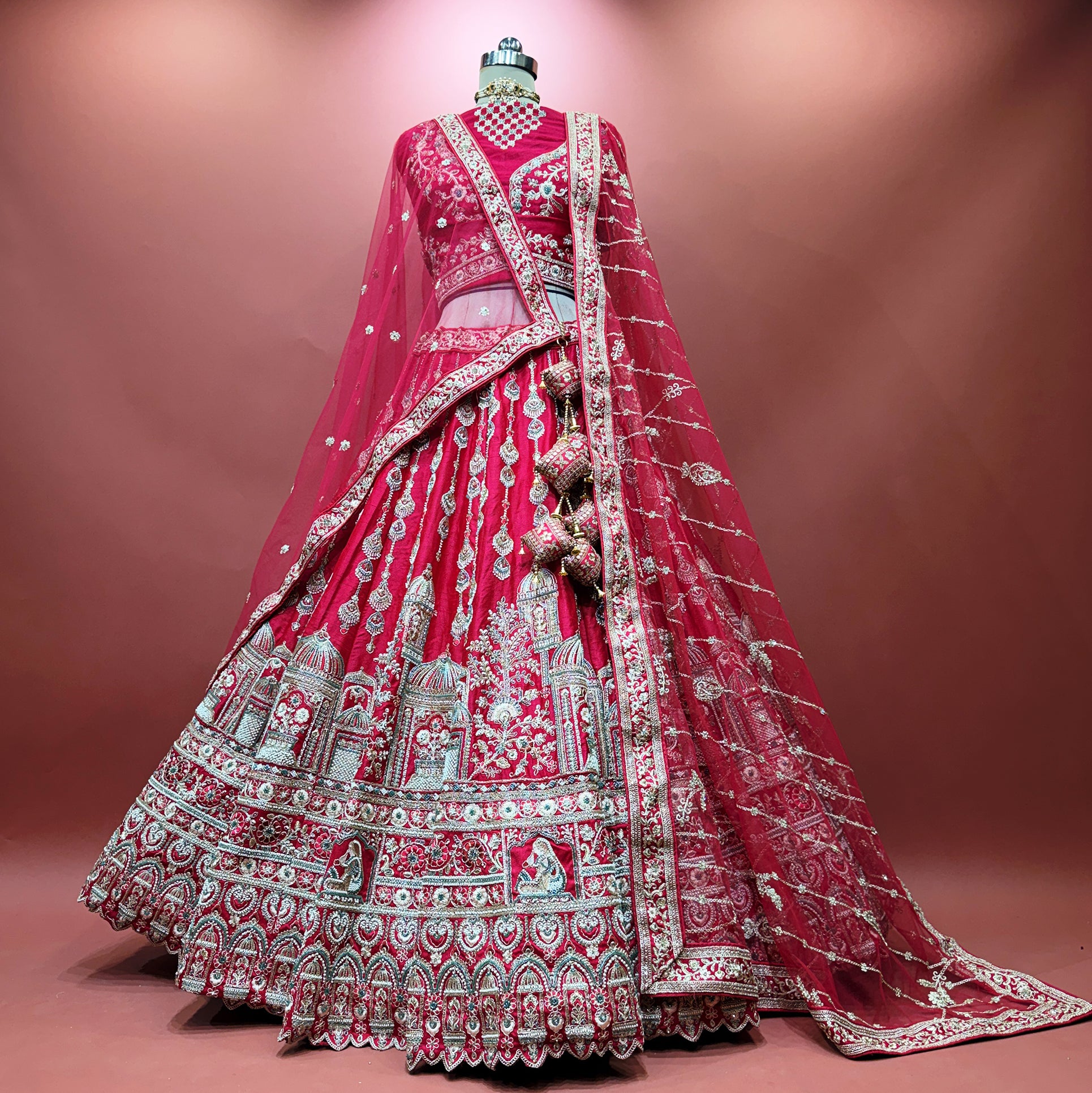 The Amber Fort Edit: Pink Heritage Lehenga Ensemble I – Pink – view 1