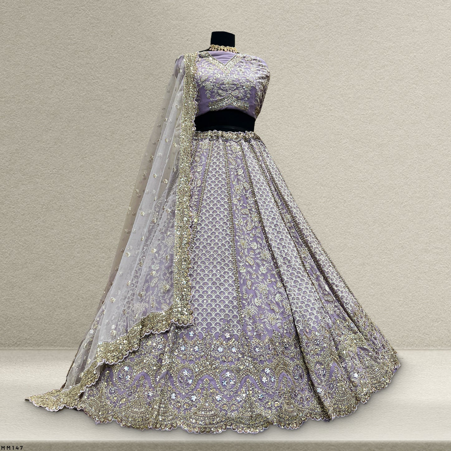 The Parampara Collection: Lavender Georgette Lehenga Ensemble I – Lavender – view 1