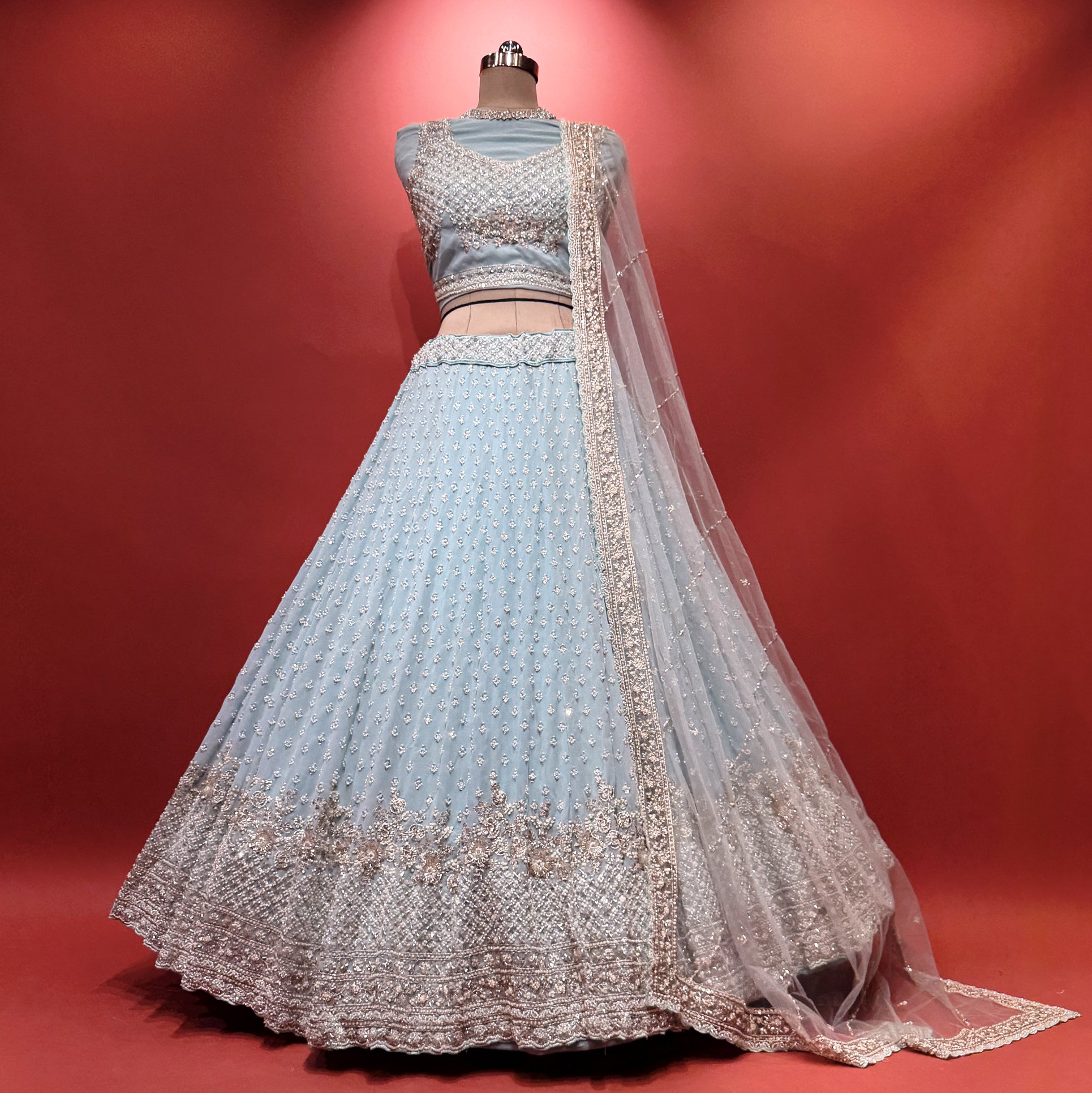The Banaras Loom Heirloom: Blue Heritage Lehenga Ensemble – Blue – view 1