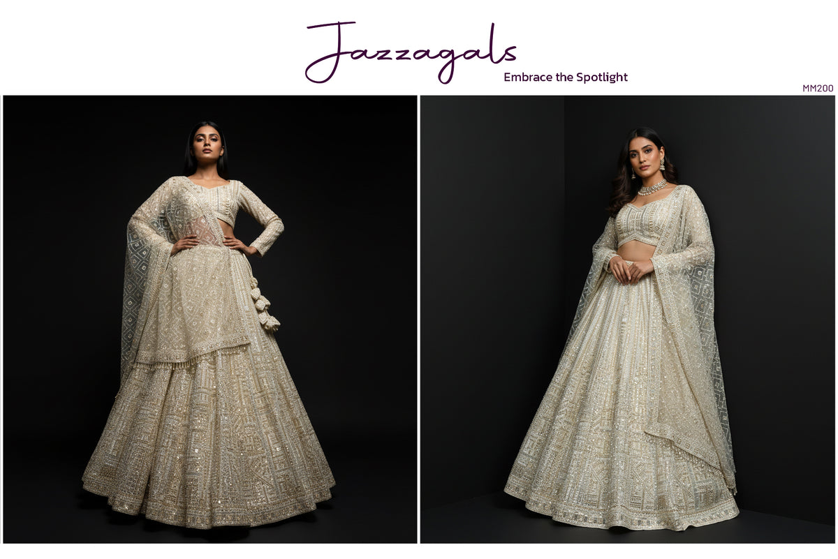 The Utsav Heirloom: White Net Lehenga Ensemble II – Off White – view 1