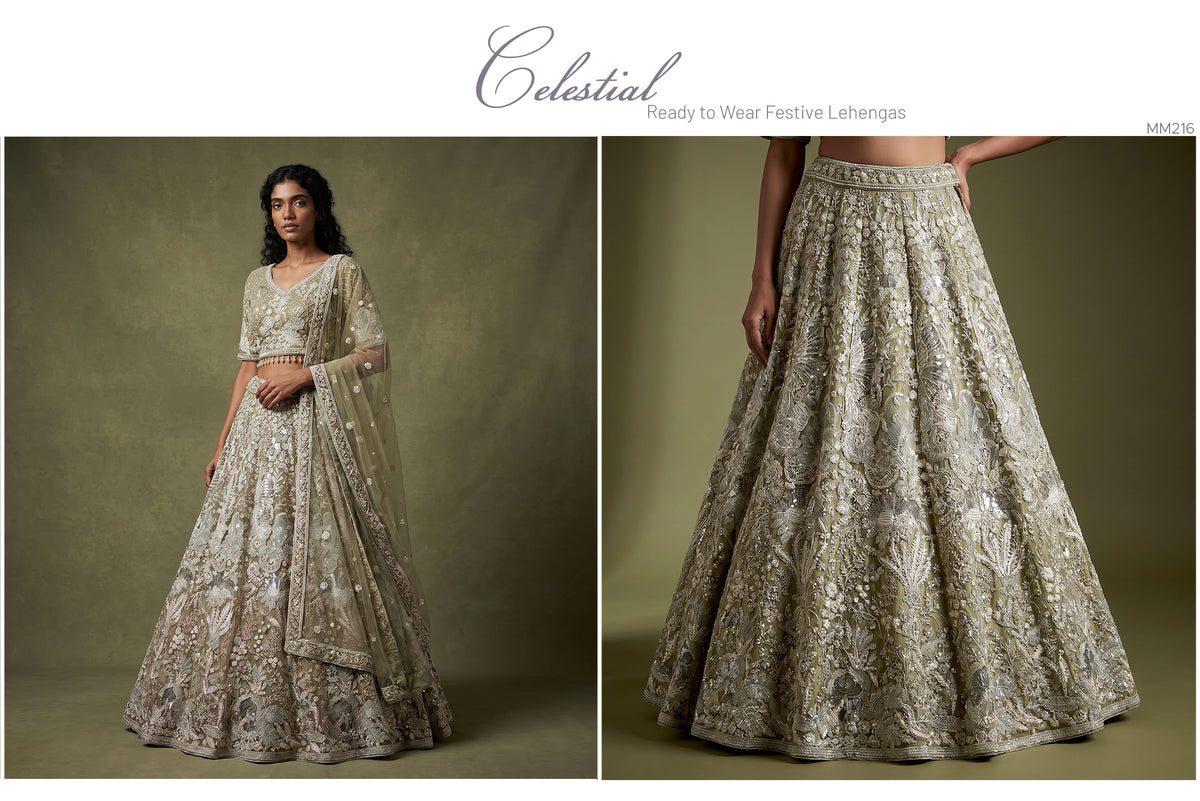 The Ananda Heirloom: Green Net Lehenga Ensemble II – Green – view 2
