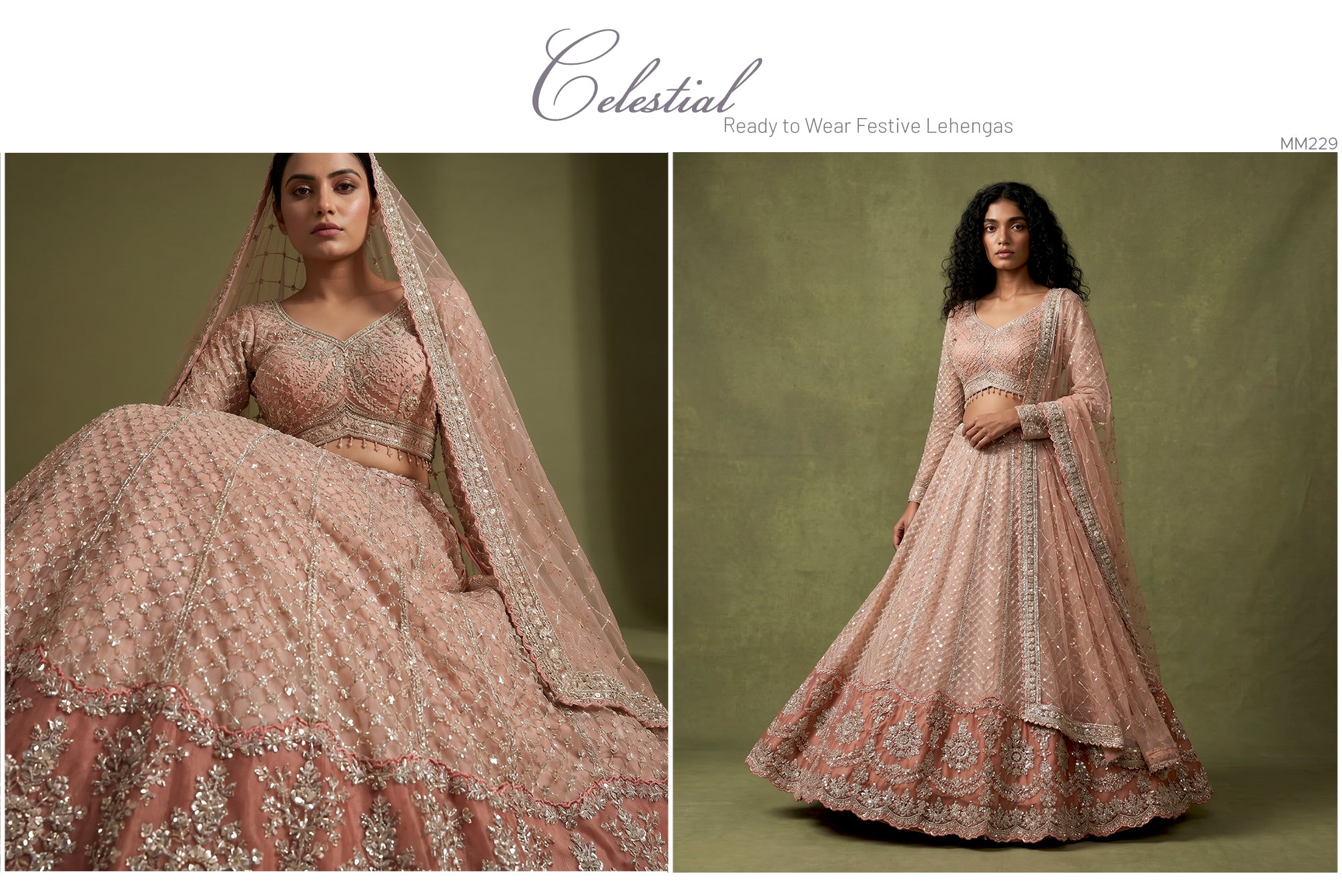 The Saubhagya Heirloom: Peach Net Lehenga Ensemble IV – Peach – view 2