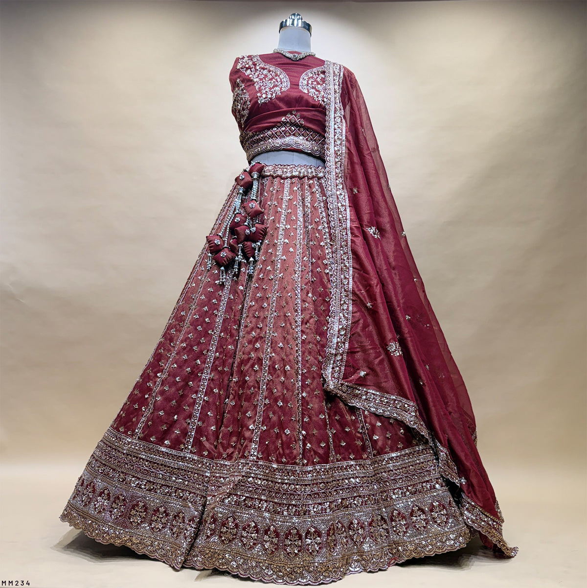 The Kashi Trousseau Collection: Pink & Peach Heritage Lehenga Ensemble III – Baby Pink and Peach – view 3