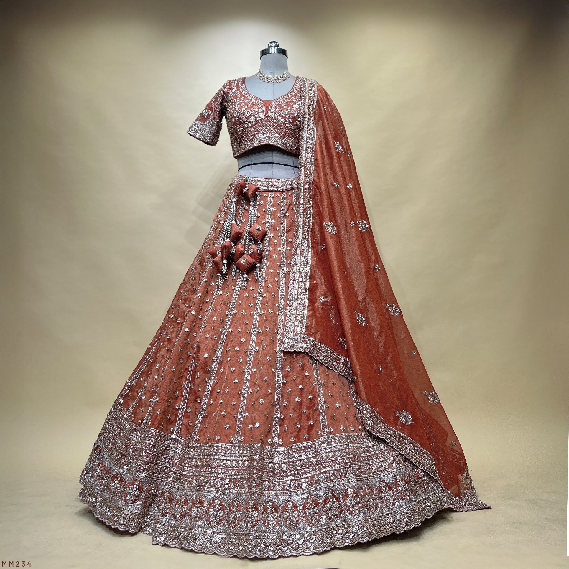 The Kashi Trousseau Collection: Pink & Peach Heritage Lehenga Ensemble III – Baby Pink and Peach – view 4