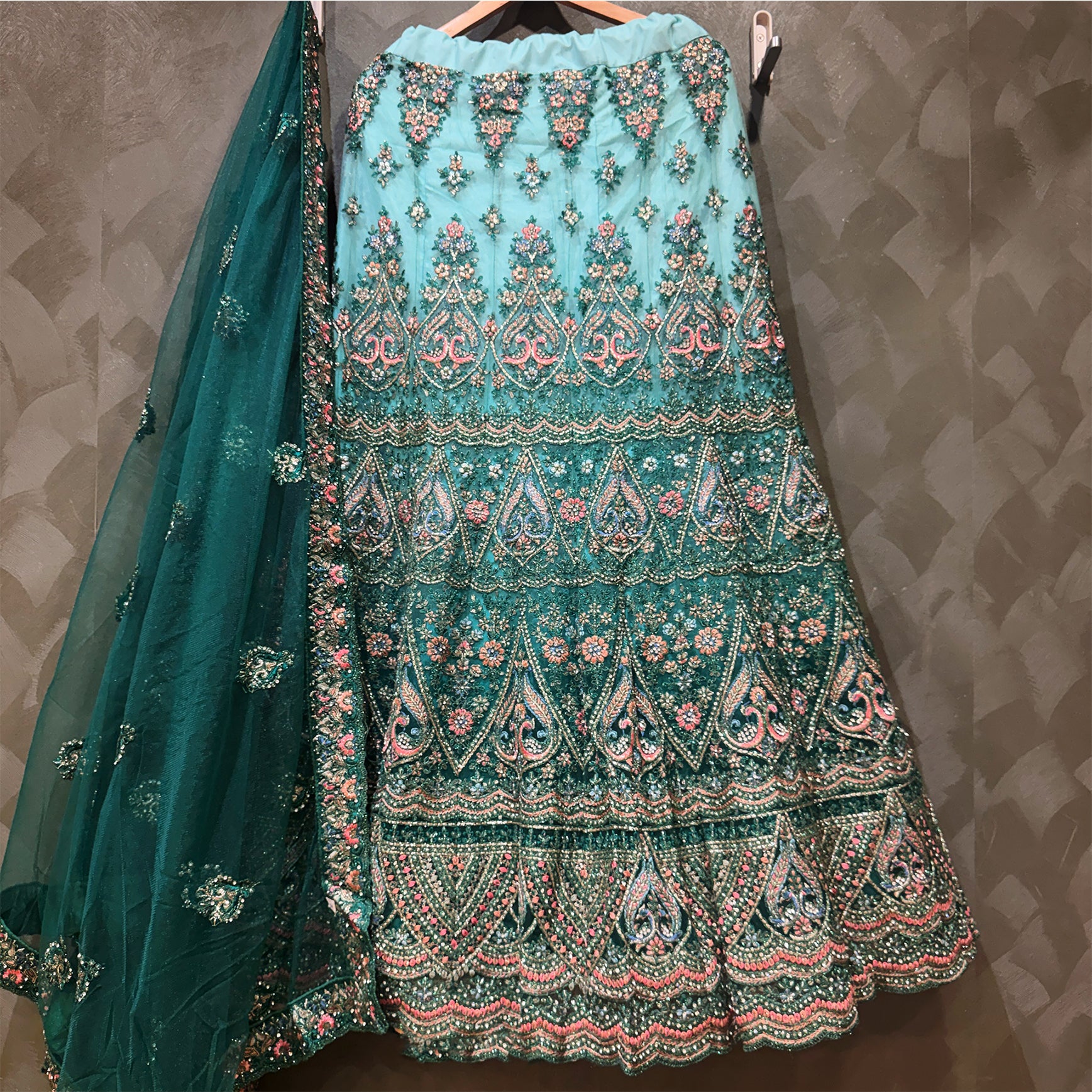 The Ananda Darbar: Gold Net Lehenga Ensemble IV – Gold – view 3