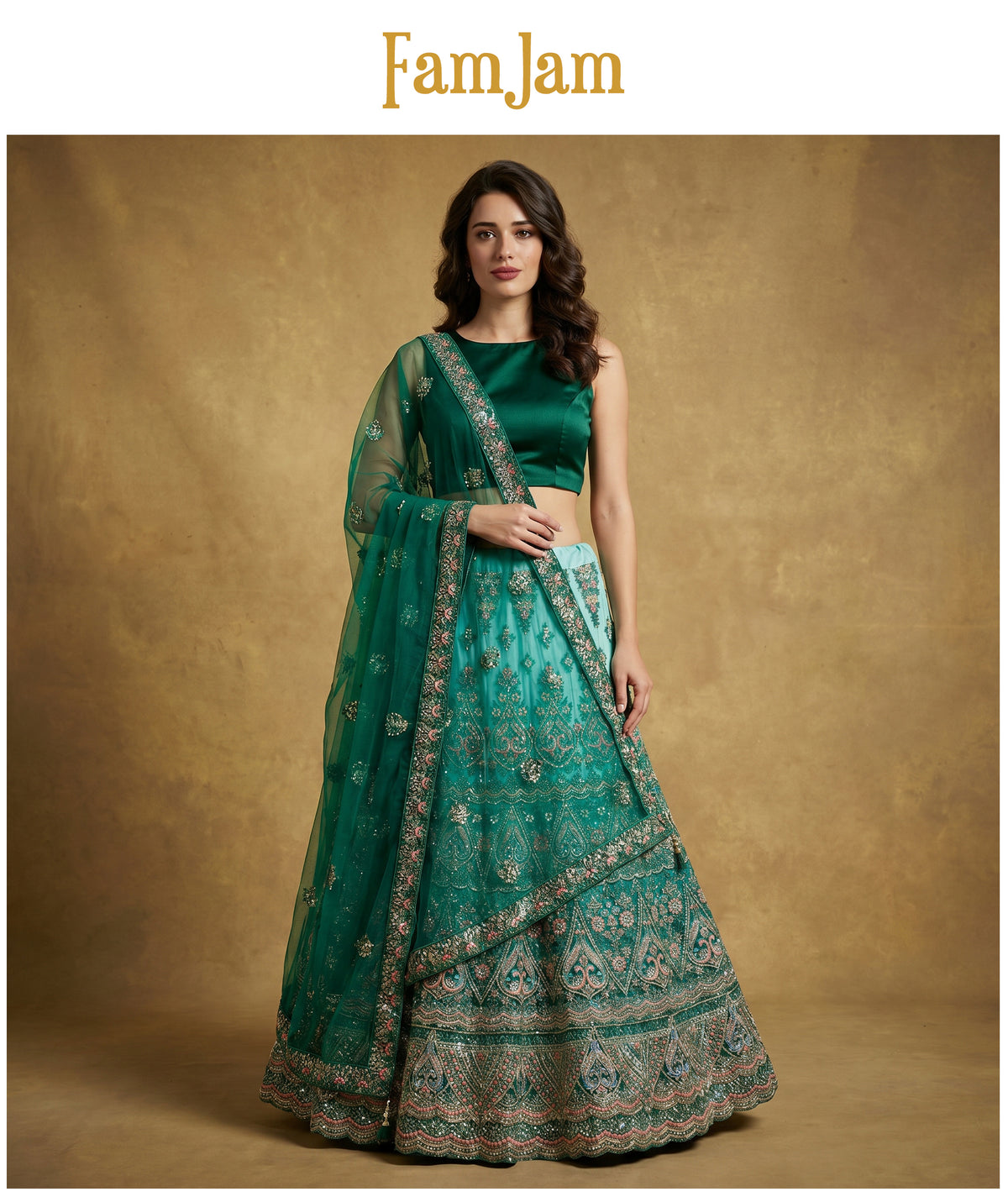The Ananda Darbar: Gold Net Lehenga Ensemble IV – Gold – view 4