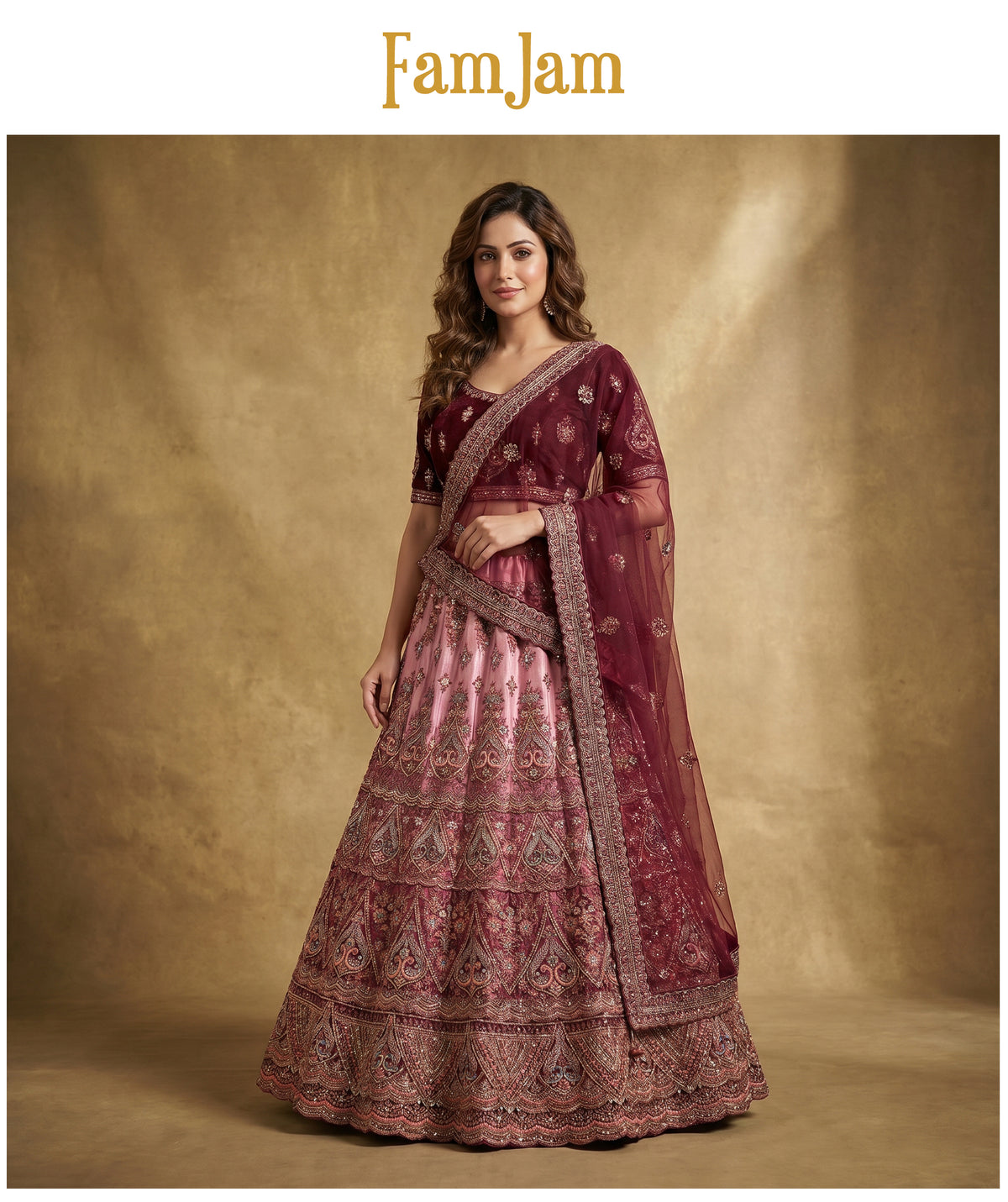 The Ananda Darbar: Gold Net Lehenga Ensemble IV – Gold – view 6