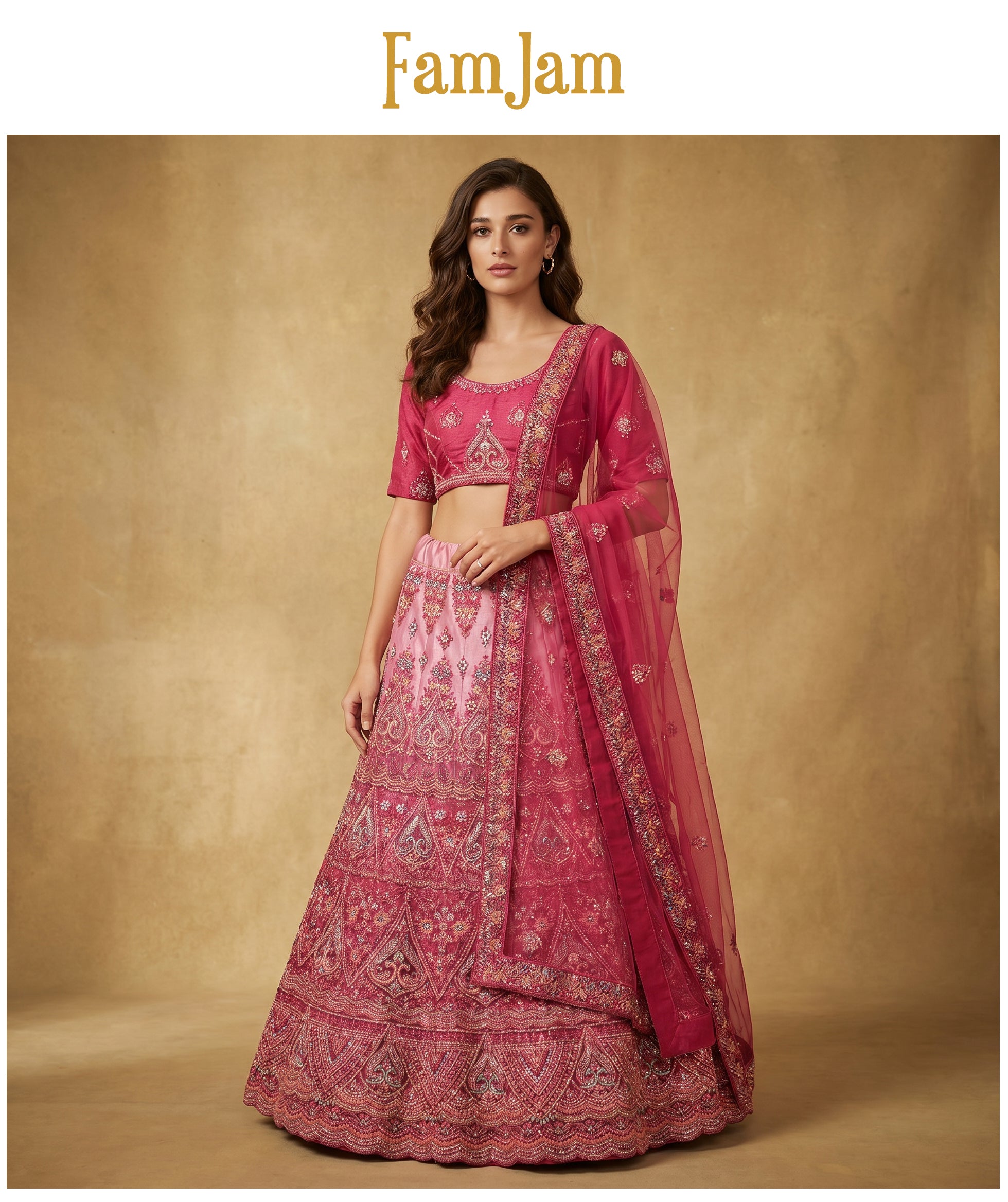 The Ananda Darbar: Gold Net Lehenga Ensemble IV – Gold – view 8