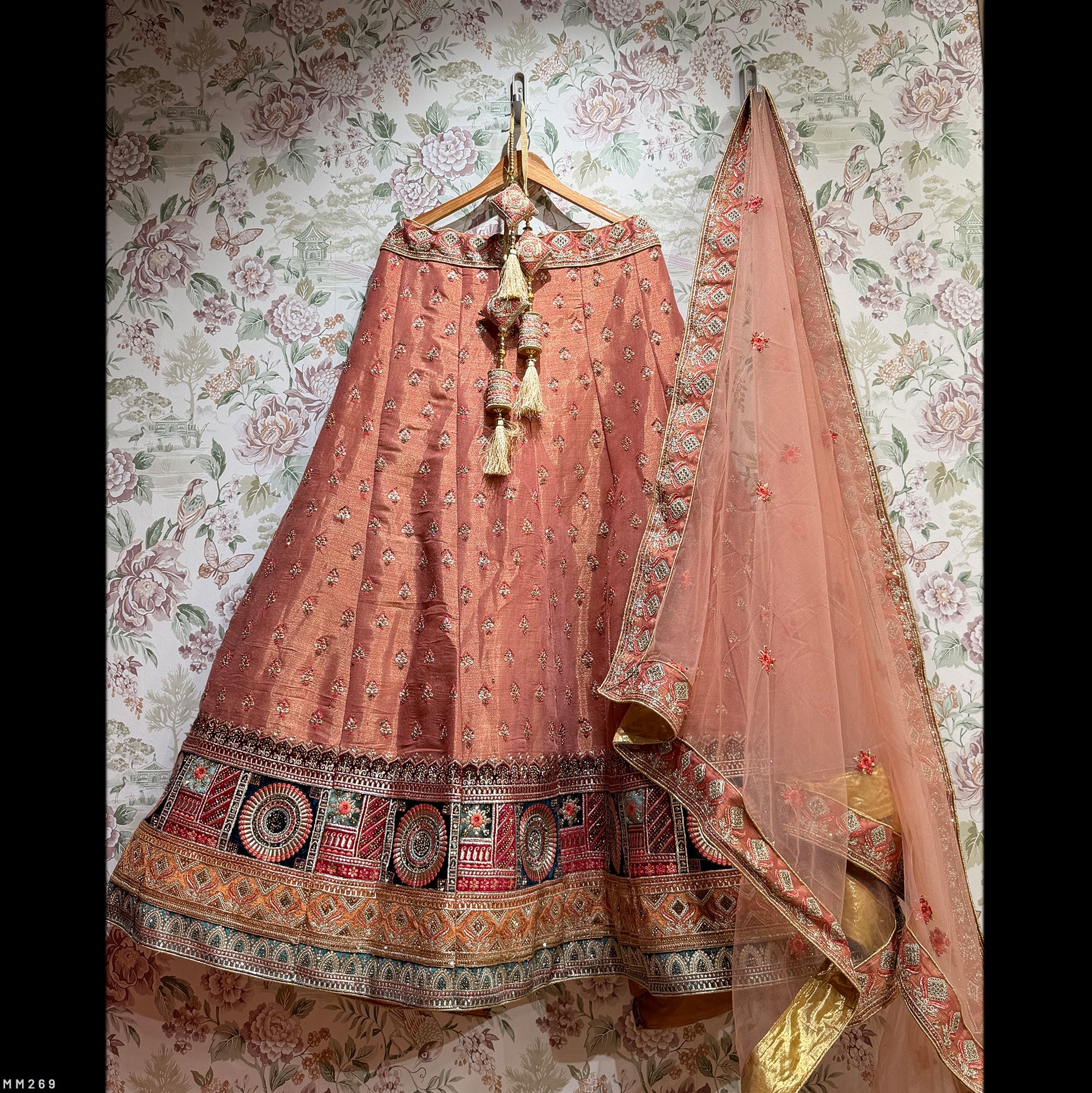 The Ananda Darbar: Peach Heritage Lehenga Ensemble II – Peach – view 1