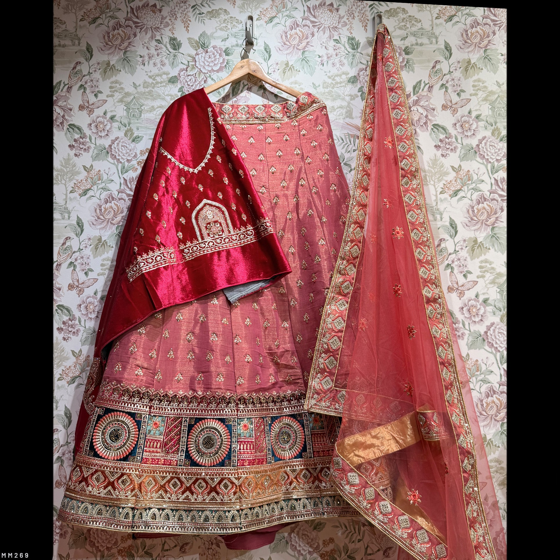 The Ananda Darbar: Peach Heritage Lehenga Ensemble II – Peach – view 2