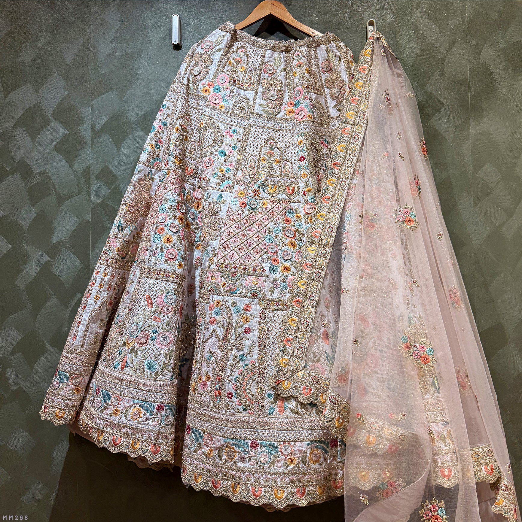 The Jharokha Heirloom Edit: Ivory Heritage Lehenga Ensemble IV – Multi Colour and Ivory – view 2