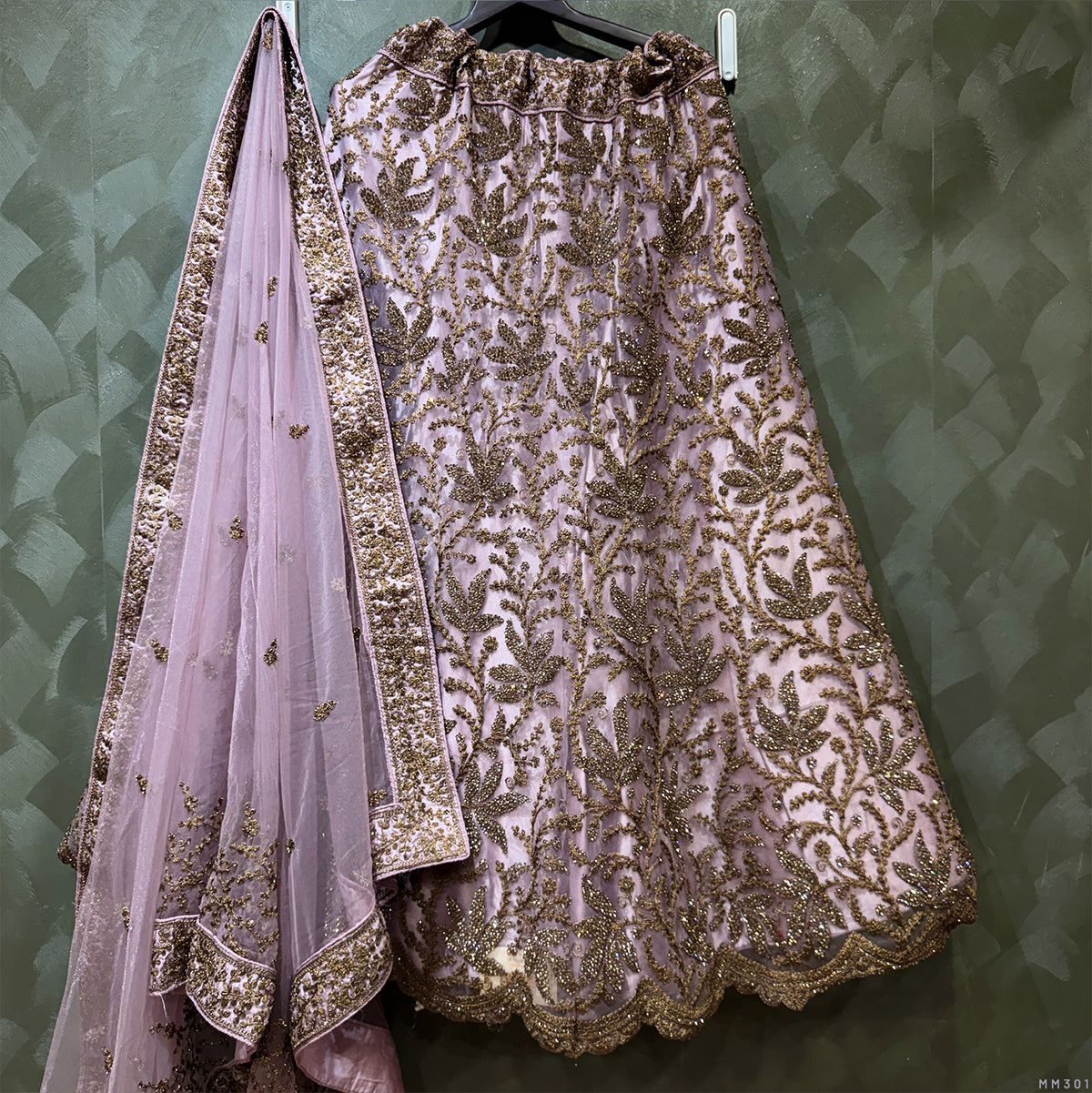 The Mangalam Darbar: Green Net Lehenga Ensemble I – Green – view 3