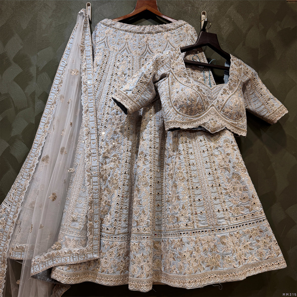 The Jharokha Heirloom Collection: Blue Heritage Lehenga Ensemble II – Blue – view 1