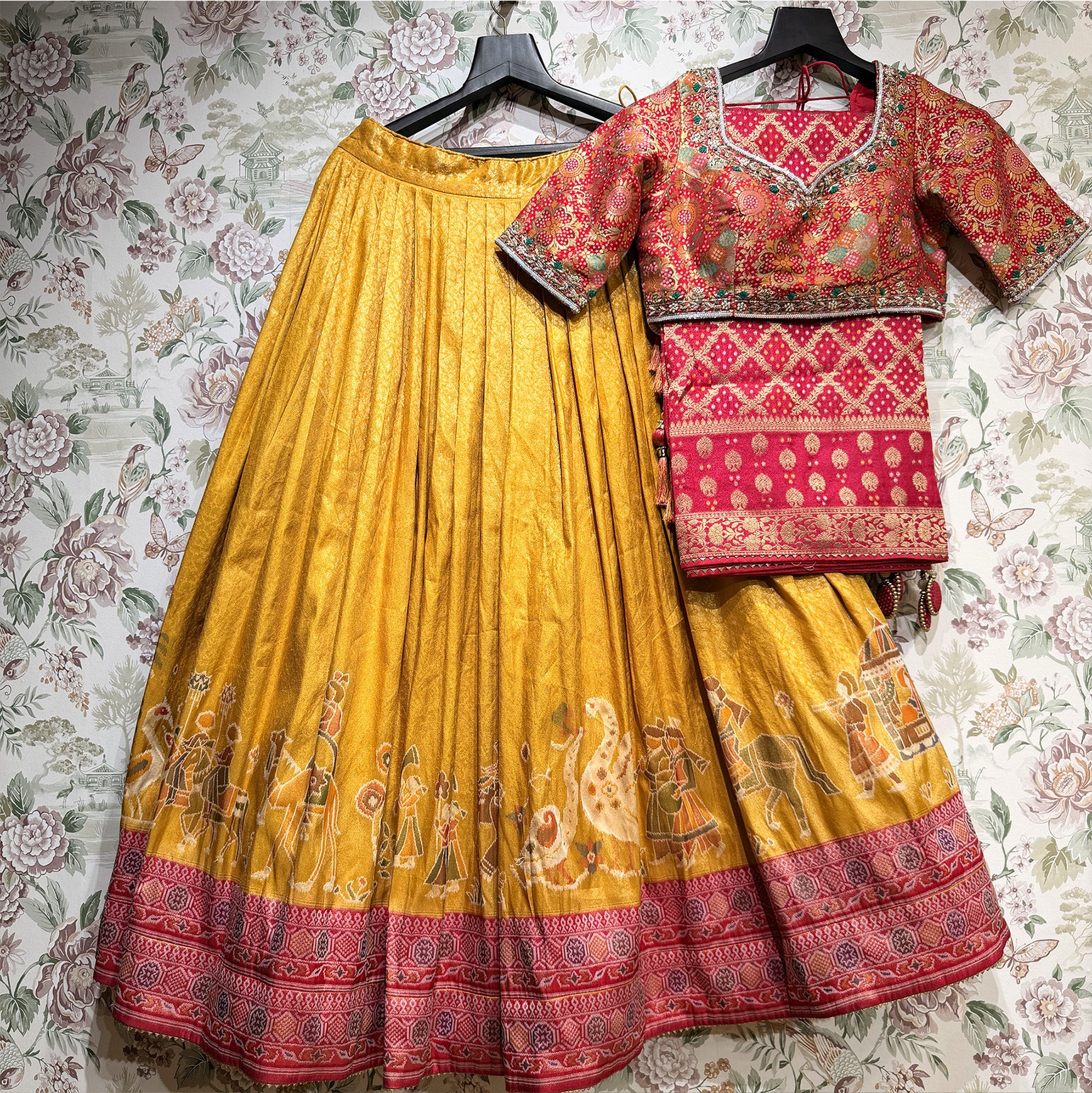 The Aarohi Collection: Yellow Heritage Lehenga Ensemble IV – Multi Colour and Yellow – view 1